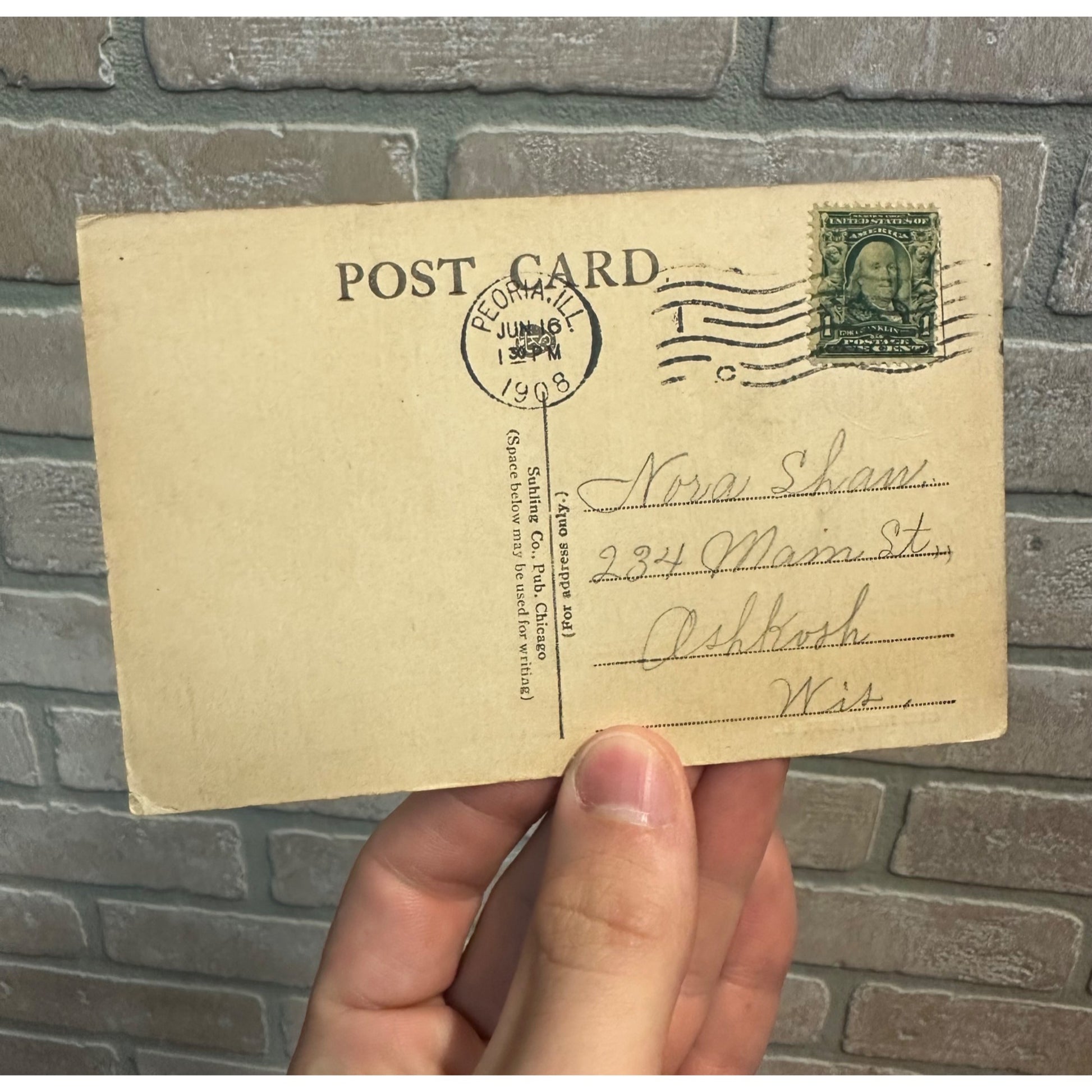 Vintage Postcard Adams Street Patriotic Parade View Peoria ILL Illinois 1908