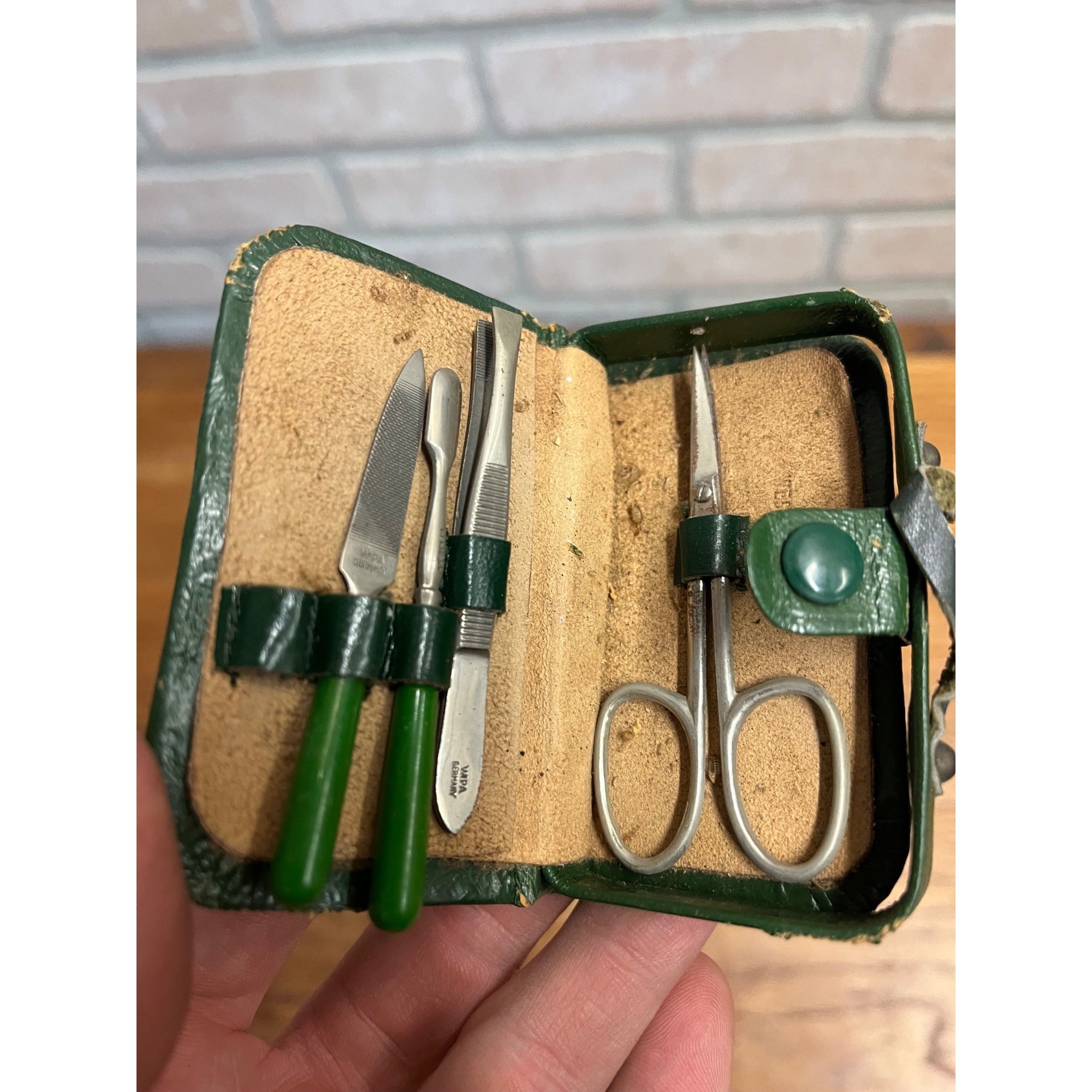 Vintage Men's Travel Grooming Set in Leather Figural Luggage - West Germany