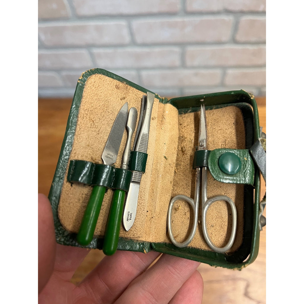 Vintage Men's Travel Grooming Set in Leather Figural Luggage - West Germany