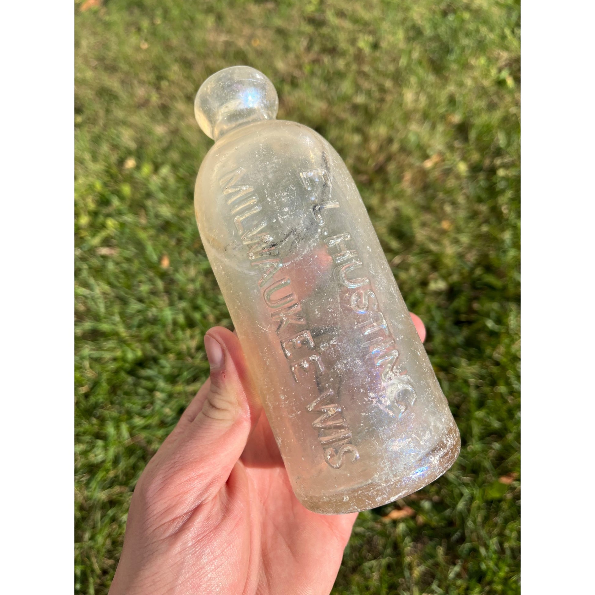 E.L. Hustings c1890s Milwaukee Wis Clear Soda Beer Bottle Blob Top Hutchinson