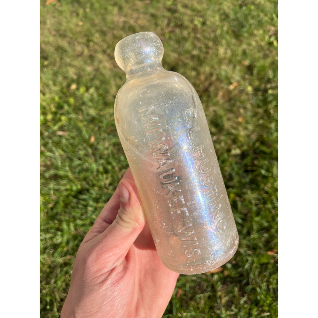E.L. Hustings c1890s Milwaukee Wis Clear Soda Beer Bottle Blob Top Hutchinson