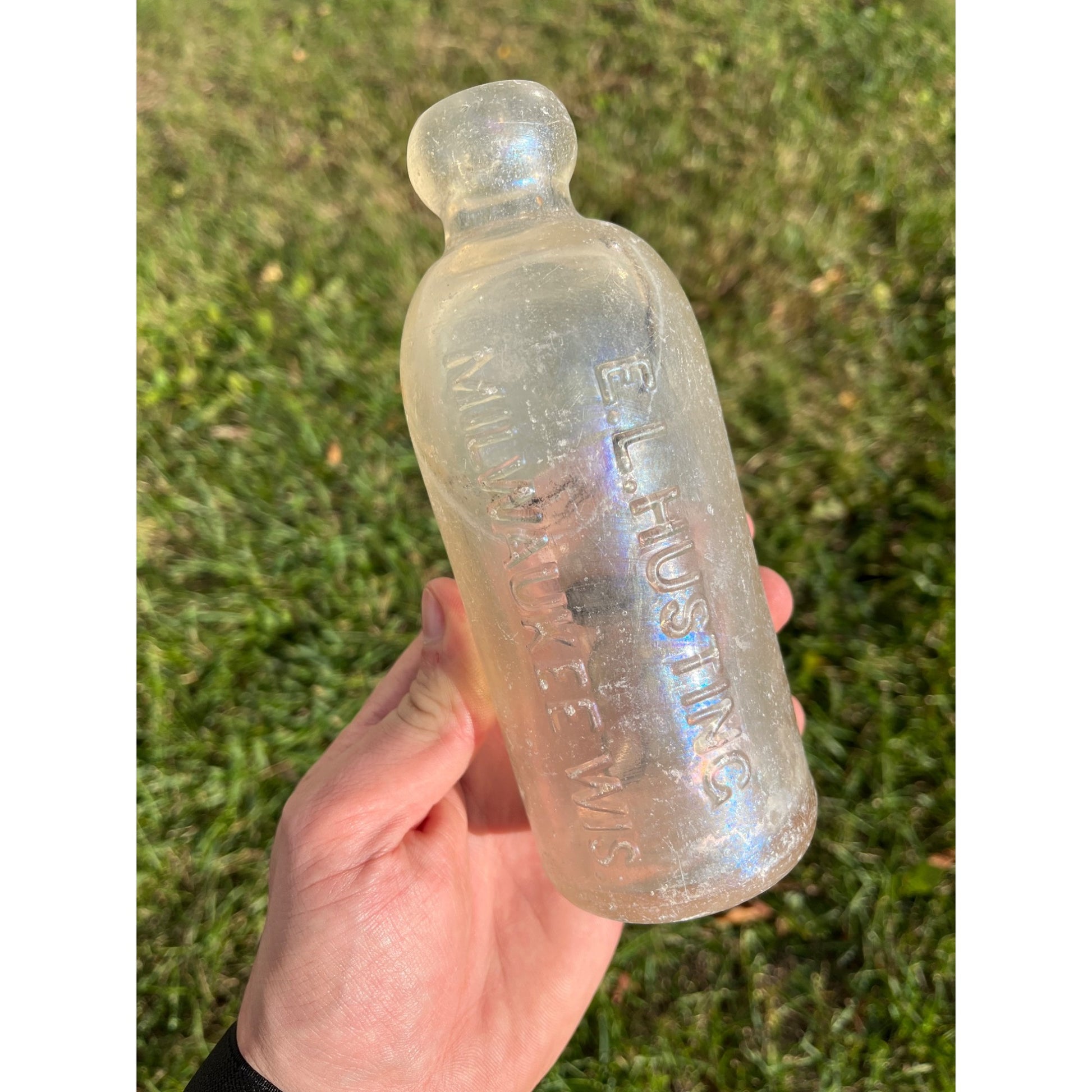 E.L. Hustings c1890s Milwaukee Wis Clear Soda Beer Bottle Blob Top Hutchinson