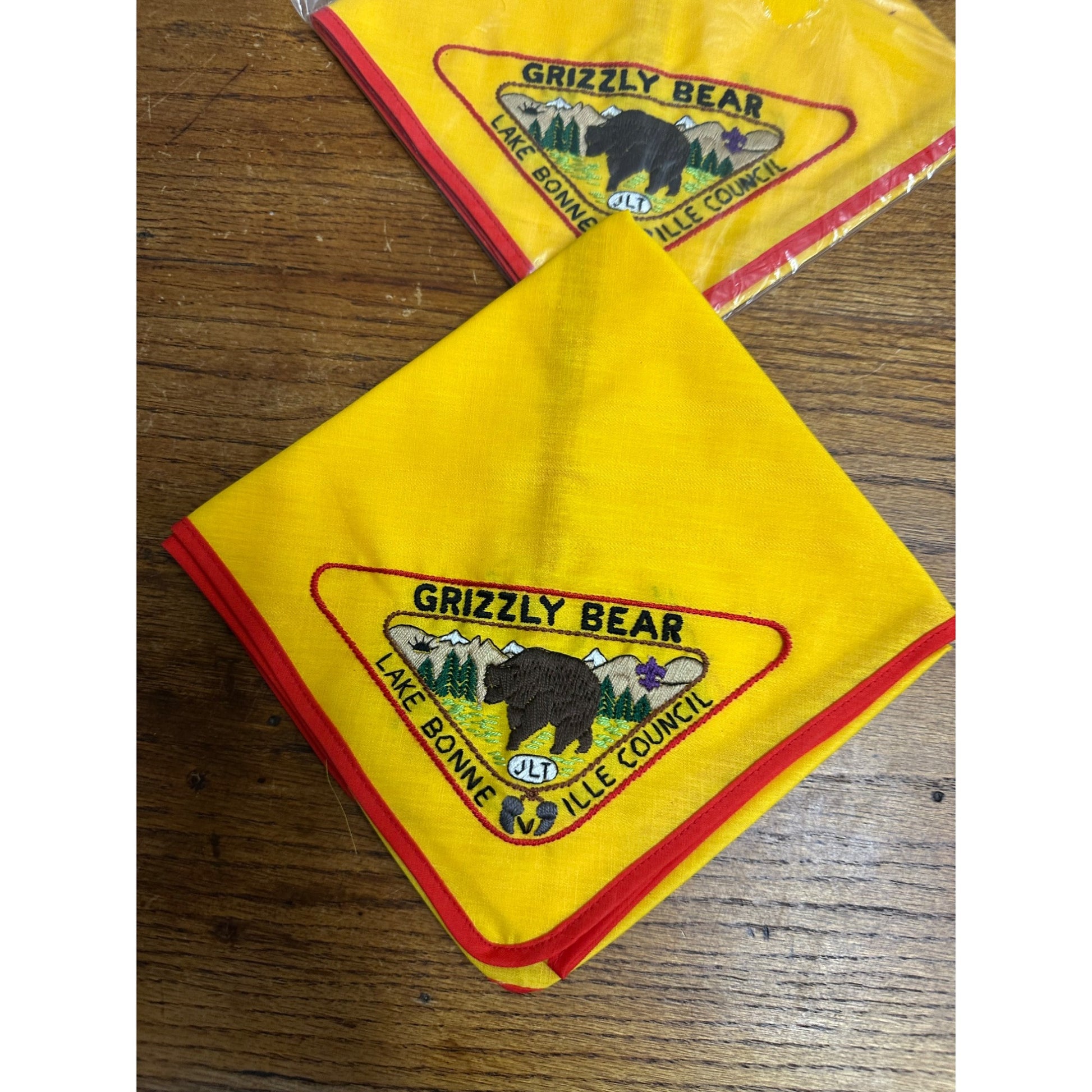Vintage Lot (2) Boy Scout Grizzly Bear Lake Bonneville Council Neckerchief Scarf Cub