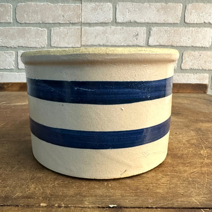 Vintage Robinson Ransbottom 6" Blue Striped Butter Crock Stoneware White