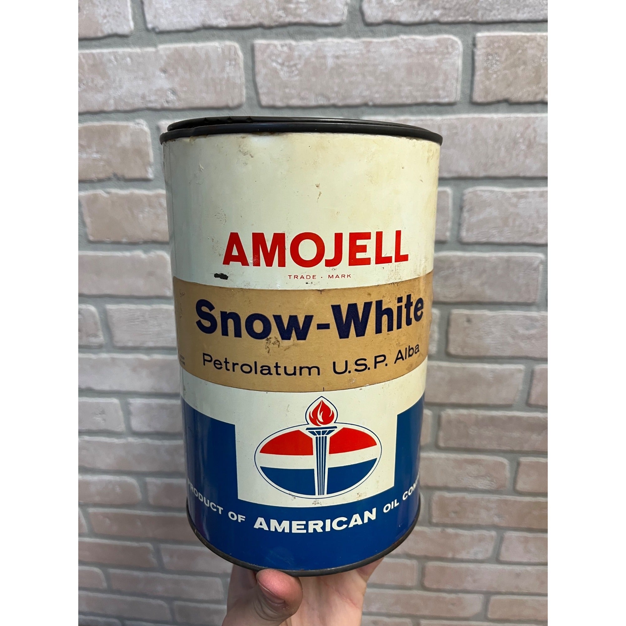 Vintage AMERICAN Oil Company AMOJELL Snow White Can 5lb Standard