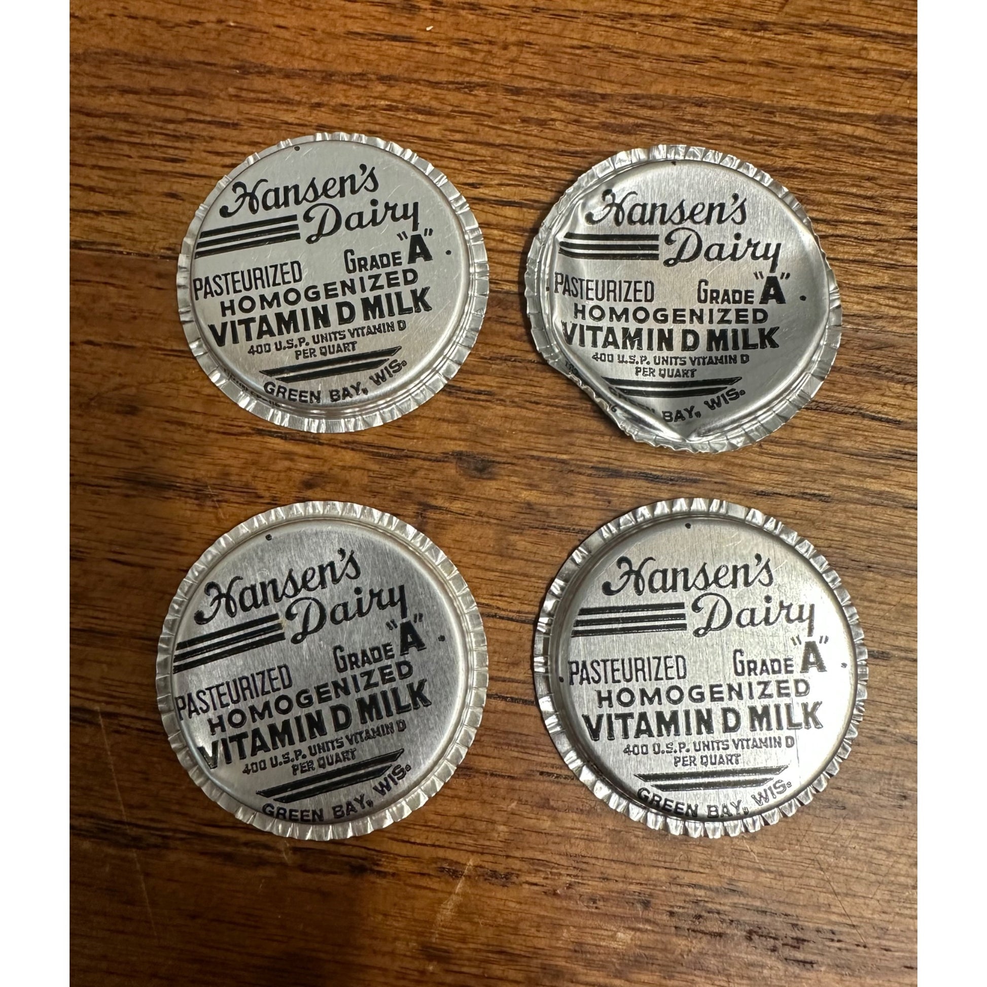 Vintage Lot (4) Hansen's Dairy Milk Bottle Cap Covers Green Bay Wisconsin WI Wis