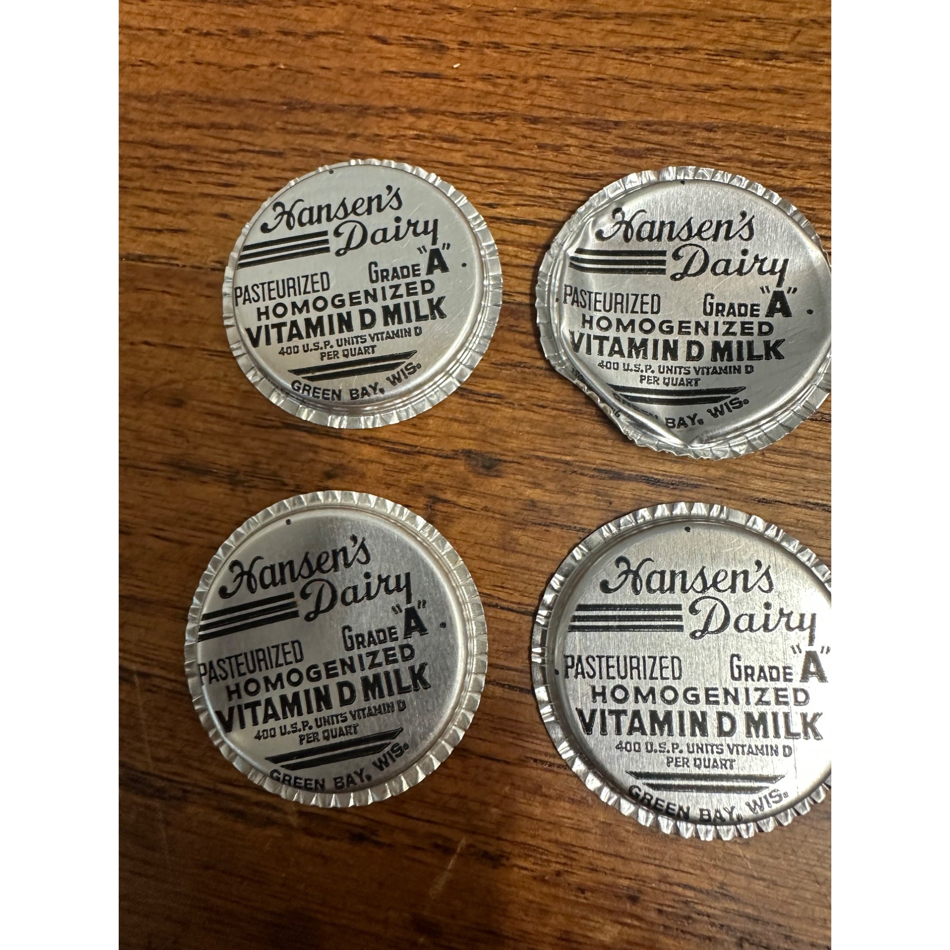 Vintage Lot (4) Hansen's Dairy Milk Bottle Cap Covers Green Bay Wisconsin WI Wis