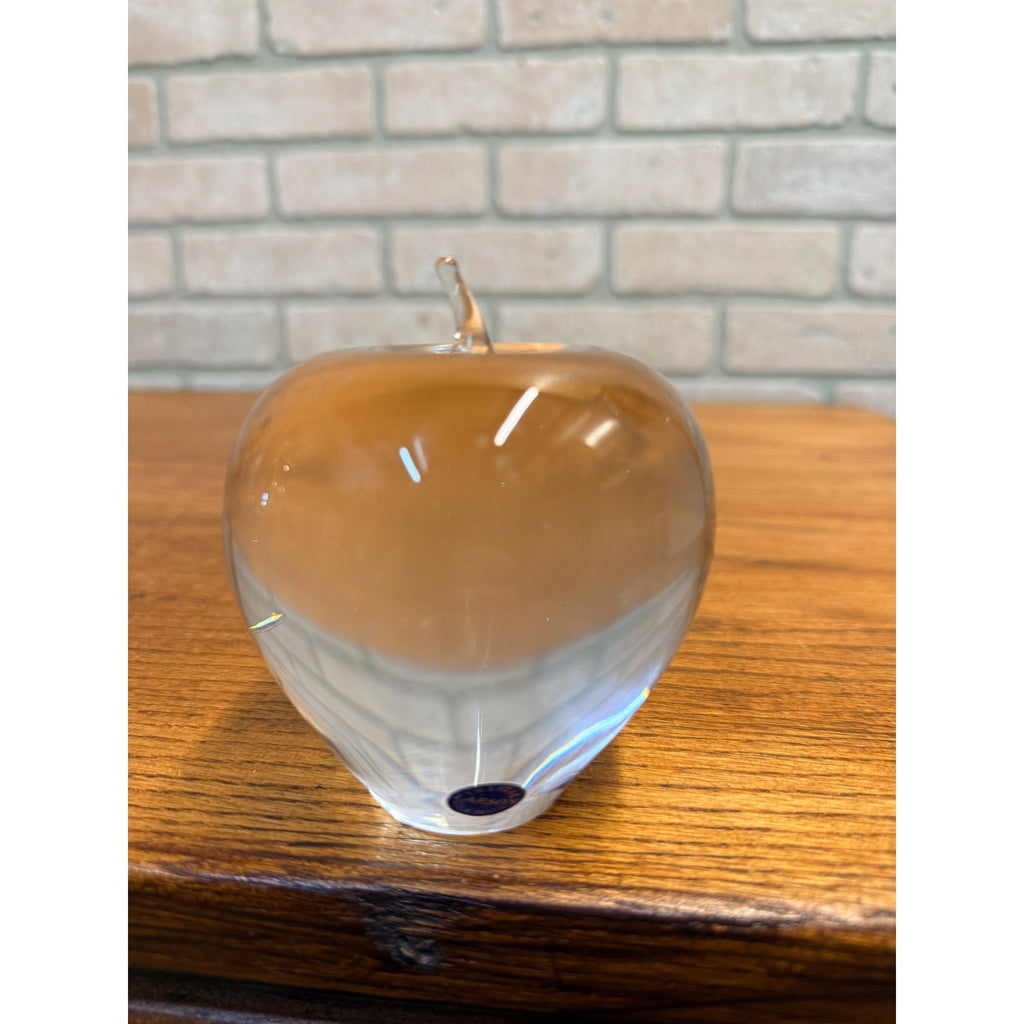 Fine Studio Art Glass Apple Paperweight Figurine Clear Crystal Fruit Larson