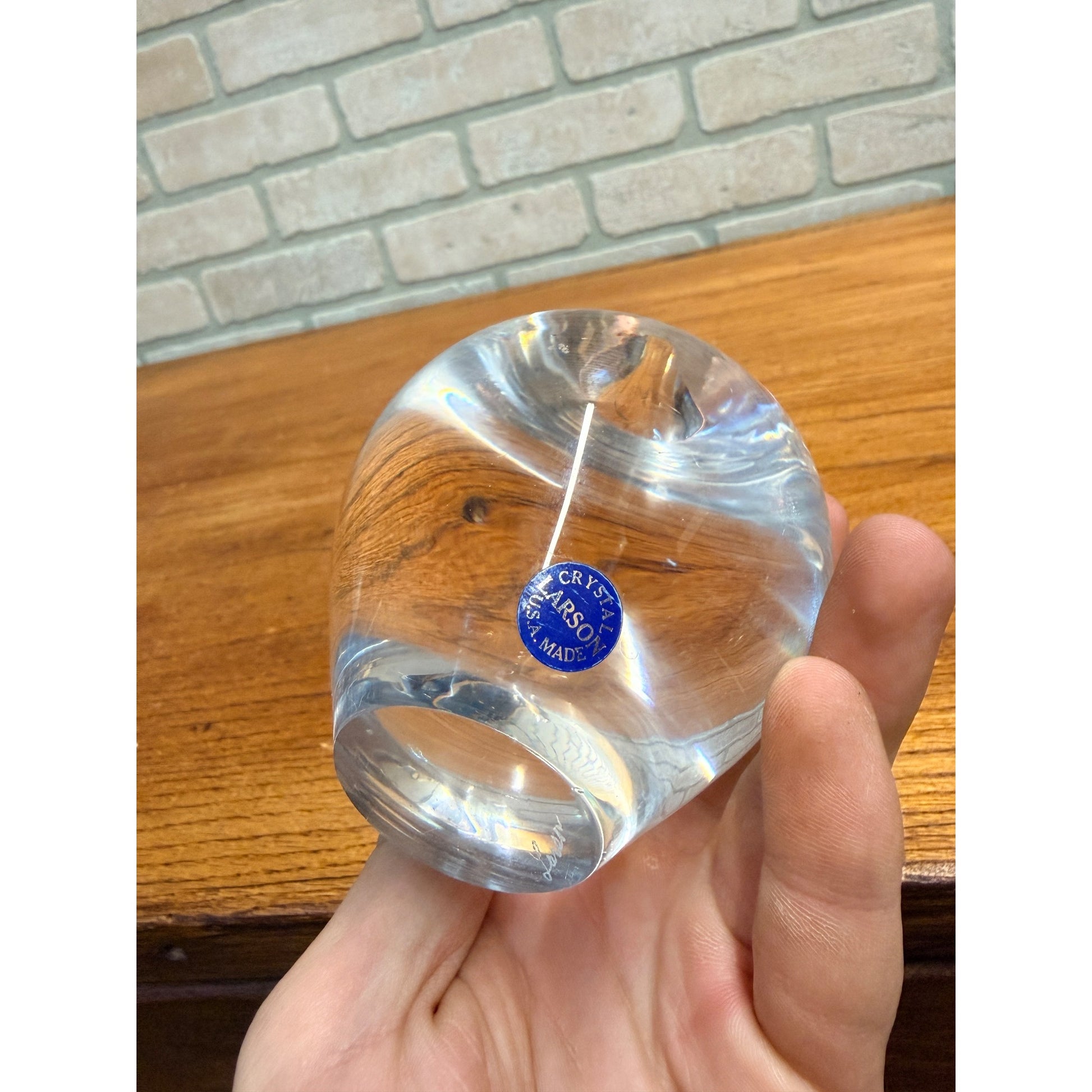 Fine Studio Art Glass Apple Paperweight Figurine Clear Crystal Fruit Larson