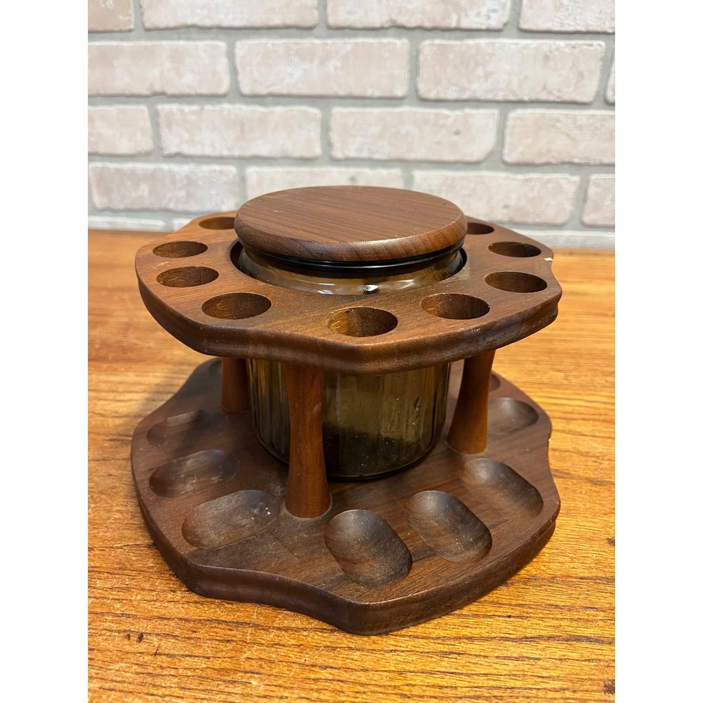 Vintage Walnut Tobacco 12pc Smoking Pipe Holder & Humidor Decatur Deco 1940s