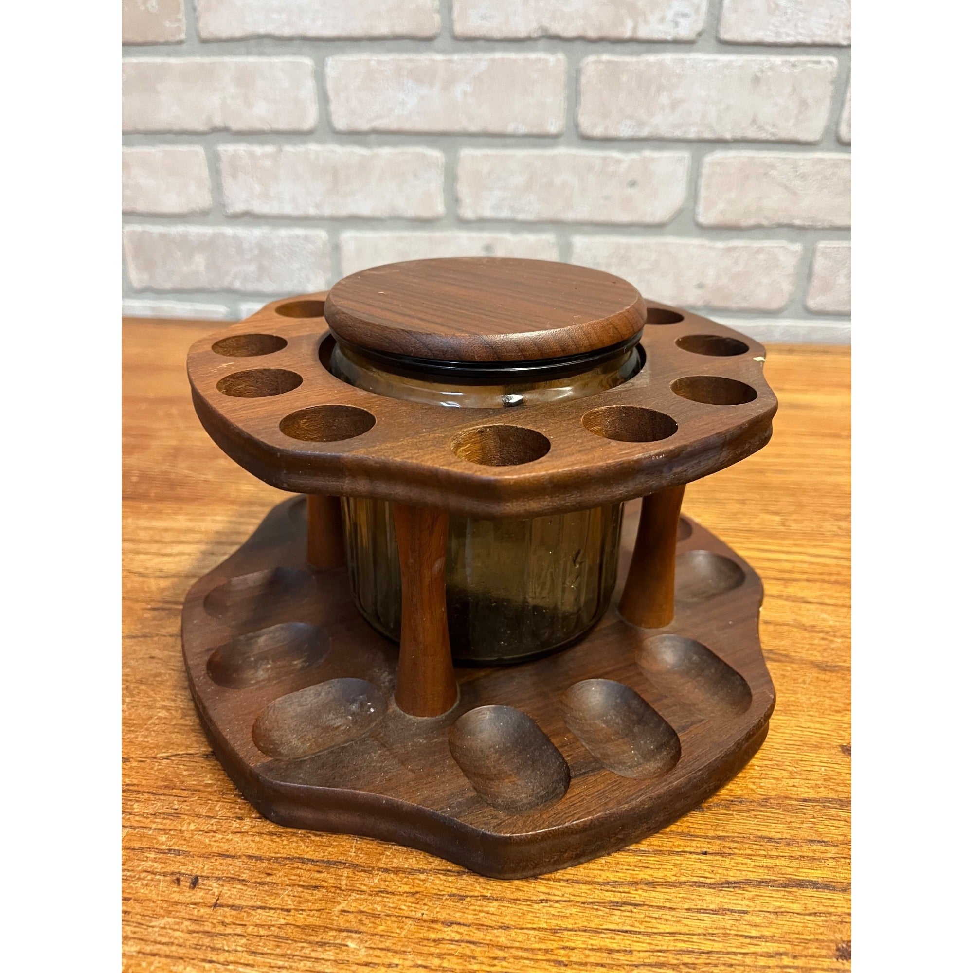 Vintage Walnut Tobacco 12pc Smoking Pipe Holder & Humidor Decatur Deco 1940s