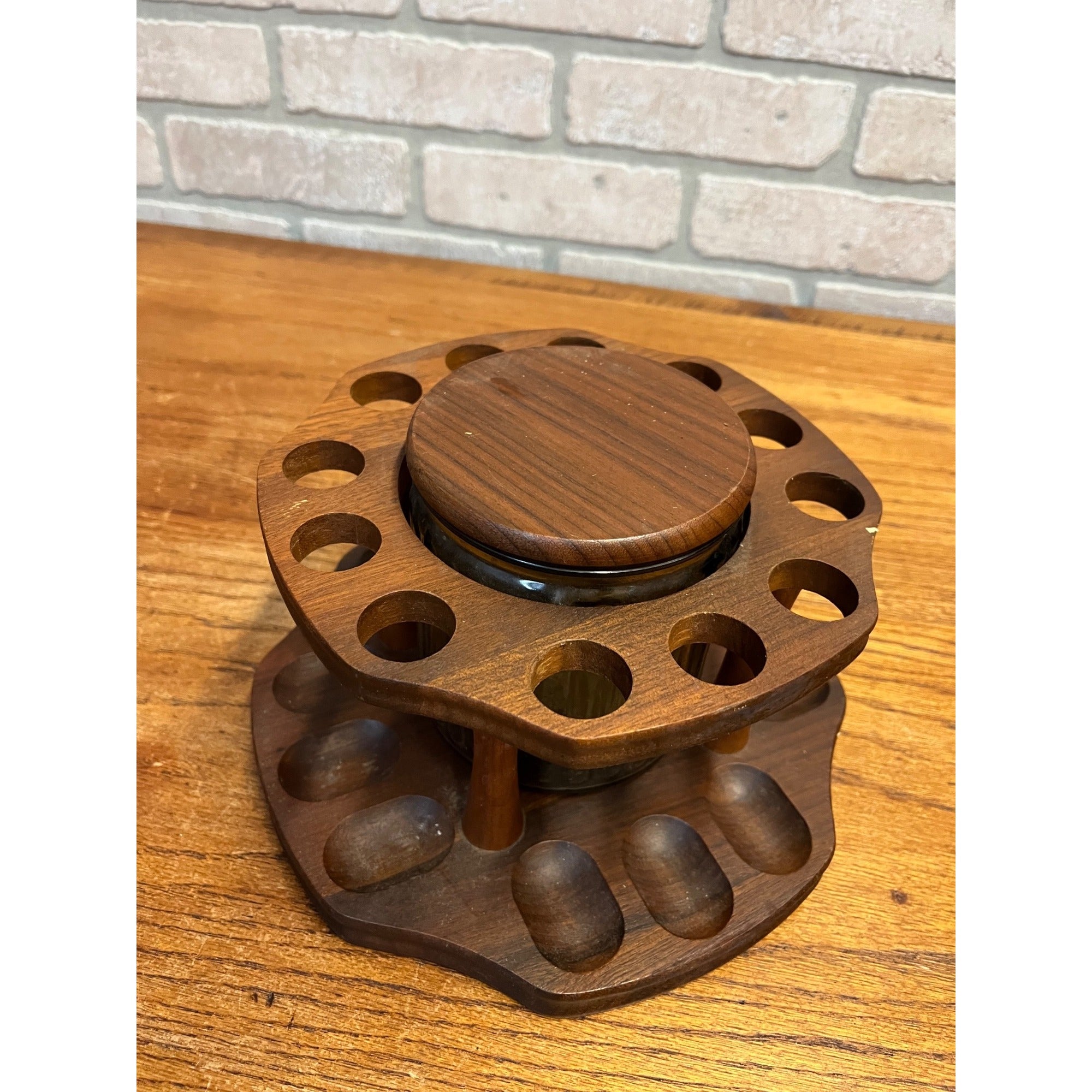 Vintage Walnut Tobacco 12pc Smoking Pipe Holder & Humidor Decatur Deco 1940s