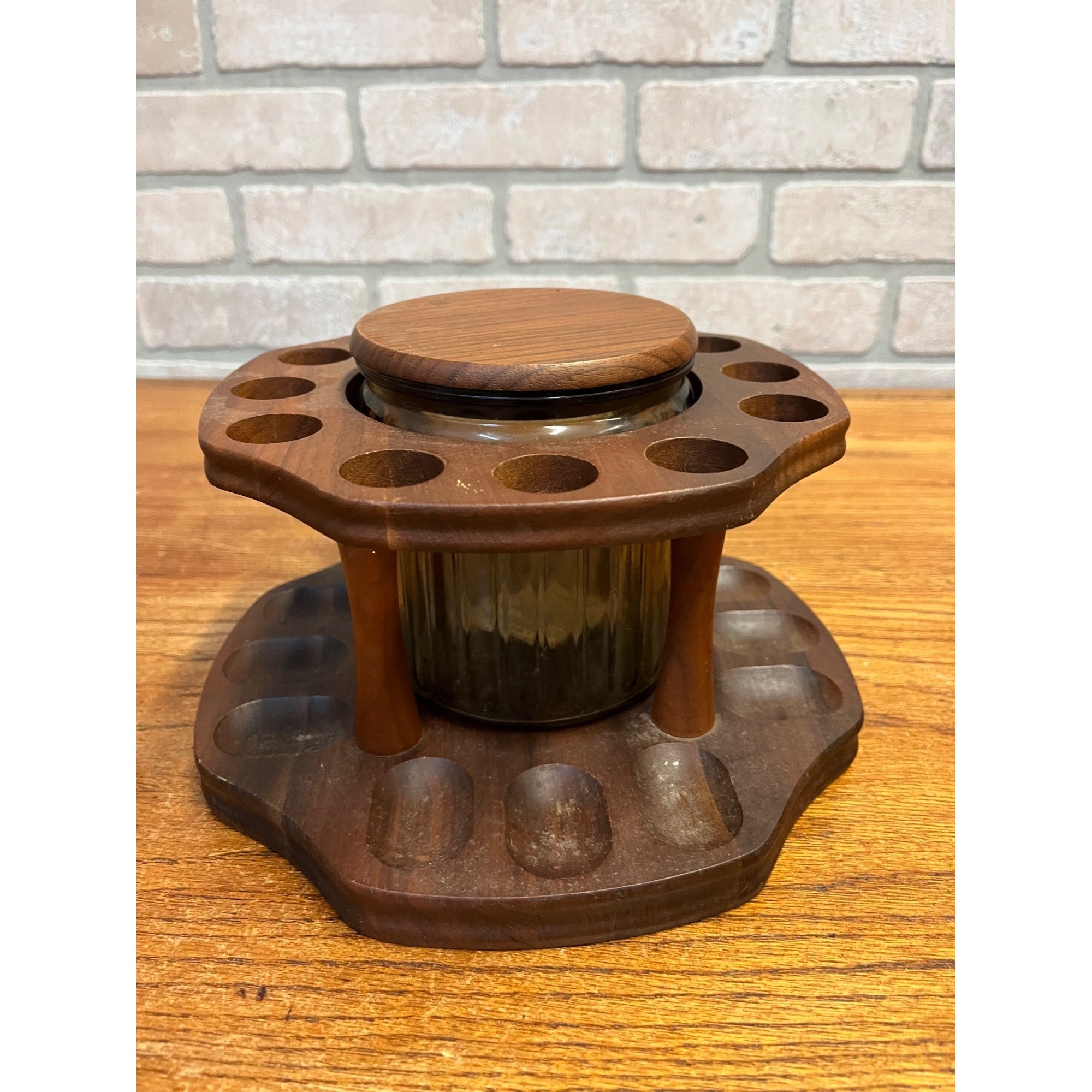 Vintage Walnut Tobacco 12pc Smoking Pipe Holder & Humidor Decatur Deco 1940s