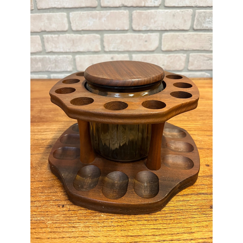 Vintage Walnut Tobacco 12pc Smoking Pipe Holder & Humidor Decatur Deco 1940s
