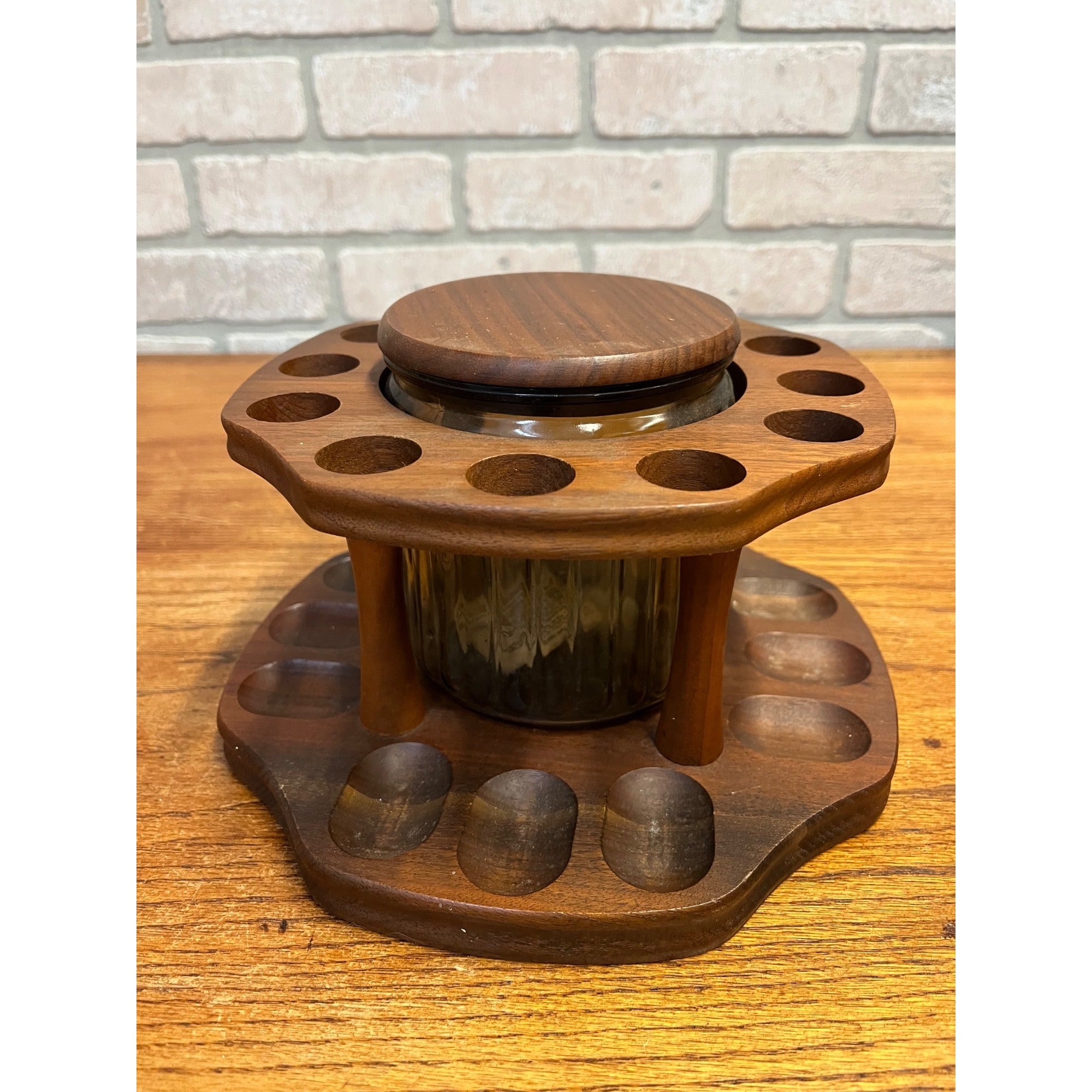 Vintage Walnut Tobacco 12pc Smoking Pipe Holder & Humidor Decatur Deco 1940s
