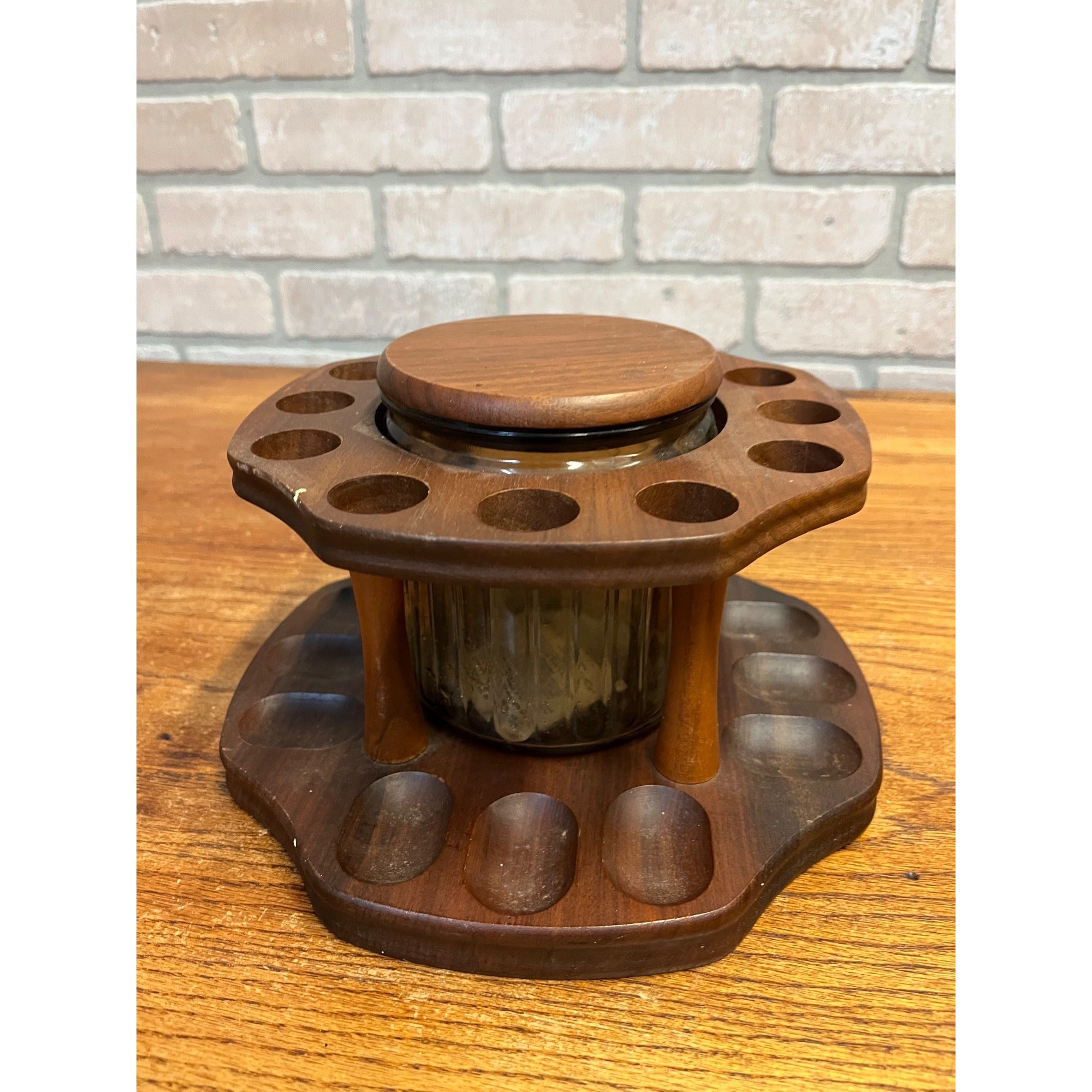Vintage Walnut Tobacco 12pc Smoking Pipe Holder & Humidor Decatur Deco 1940s