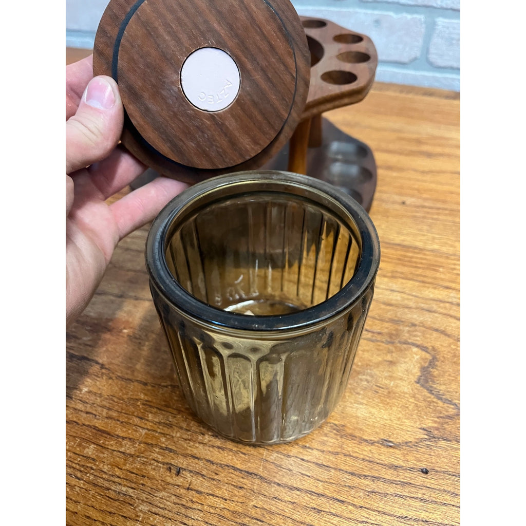 Vintage Walnut Tobacco 12pc Smoking Pipe Holder & Humidor Decatur Deco 1940s