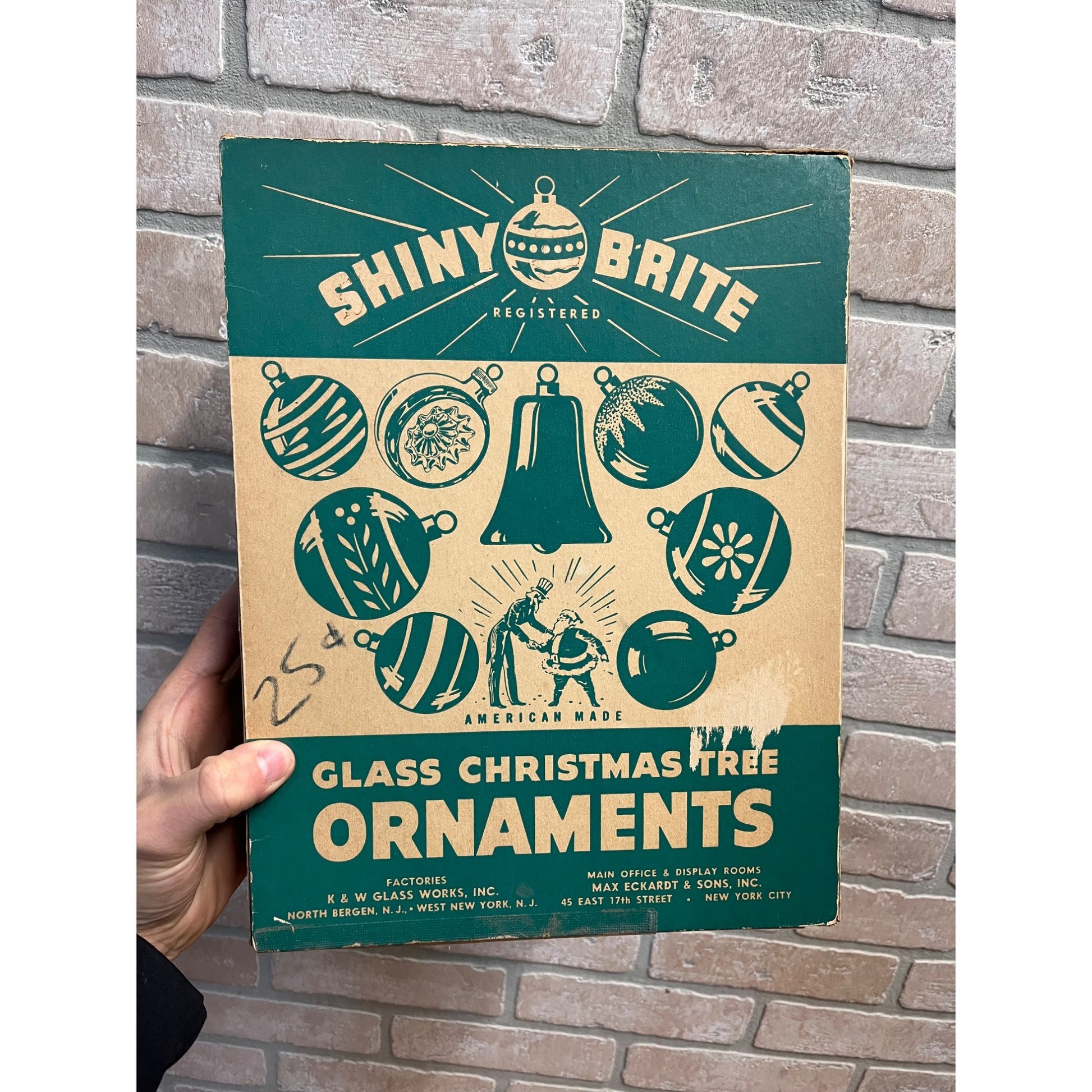 1940s Shiny Brite Christmas Ornaments (Box Only) Empty Box Santa & Uncle Sam