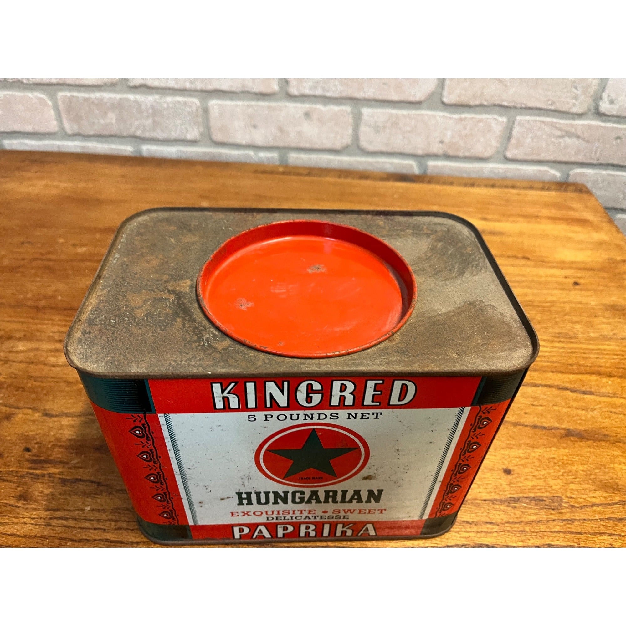 Large Vintage 5 Pound Spice Tin Kingred S&S Paprika Country Store Farmhouse