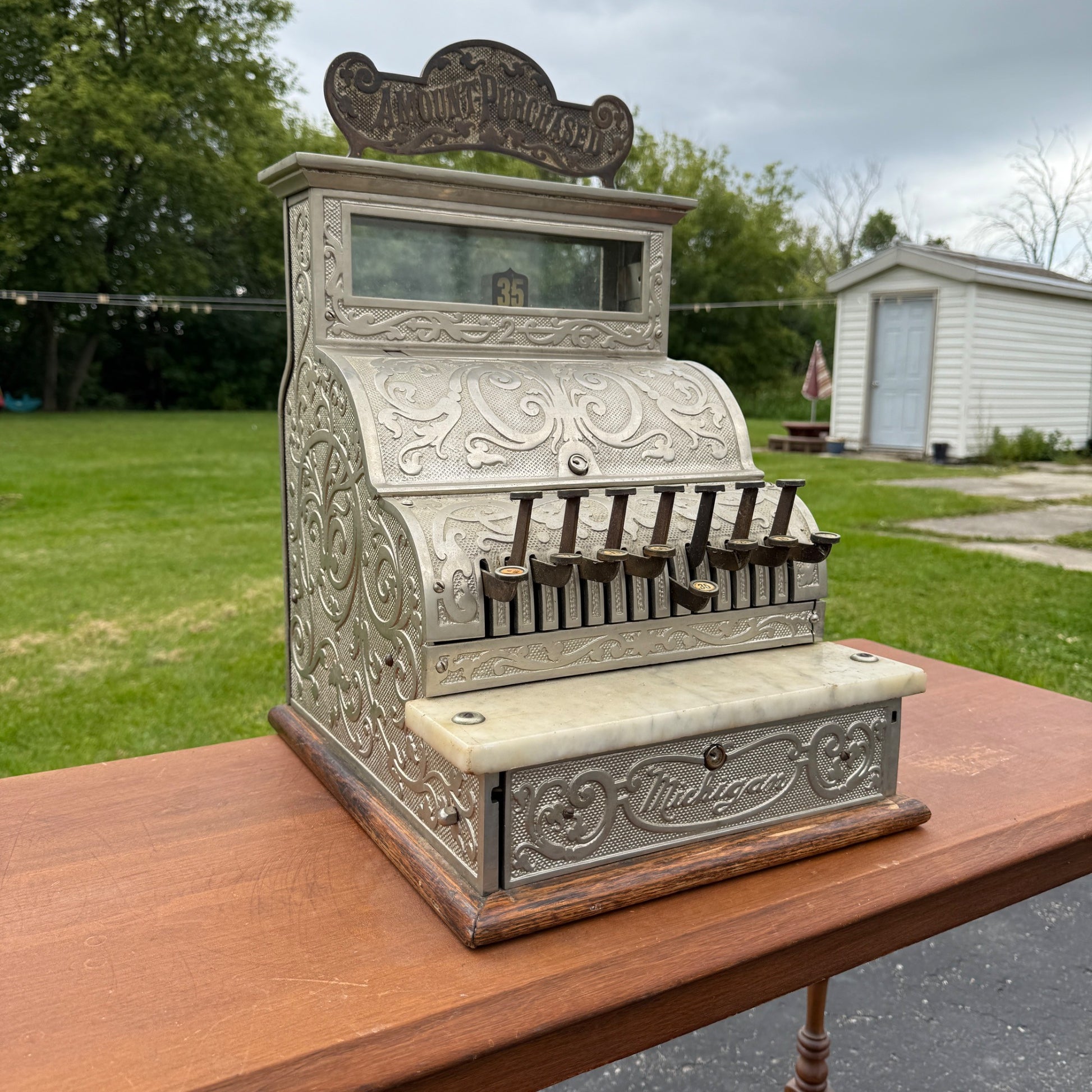 Antique Michigan Brand Nickel-Plated Brass Cash Register Candy Store