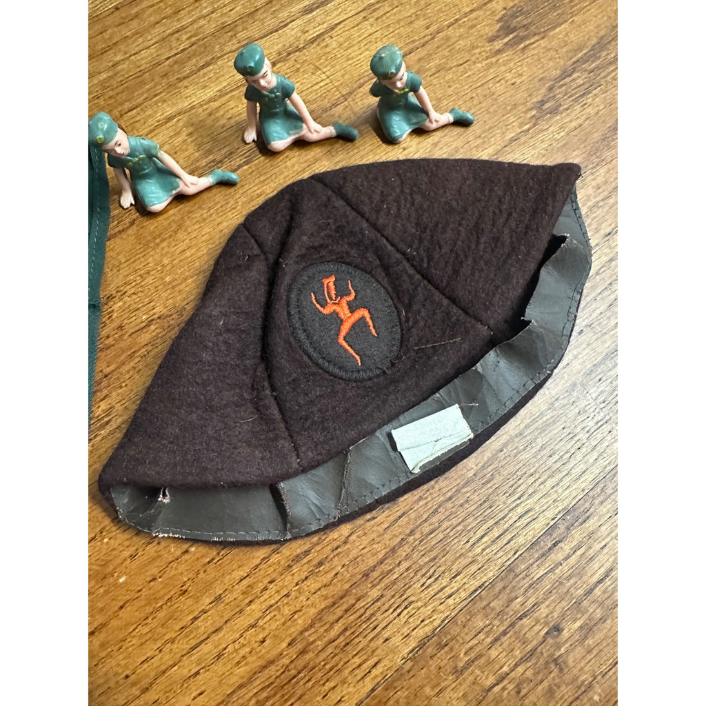 Vintage Girl Scouts Lot Sash & Patches, Felt Cap, Cake Toppers - Kenosha WI