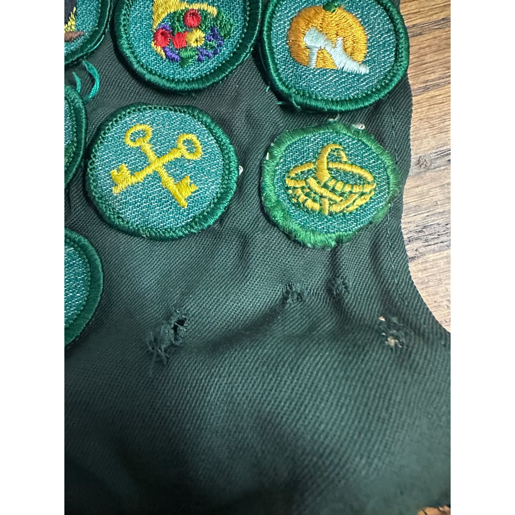 Vintage Girl Scouts Lot Sash & Patches, Felt Cap, Cake Toppers - Kenosha WI