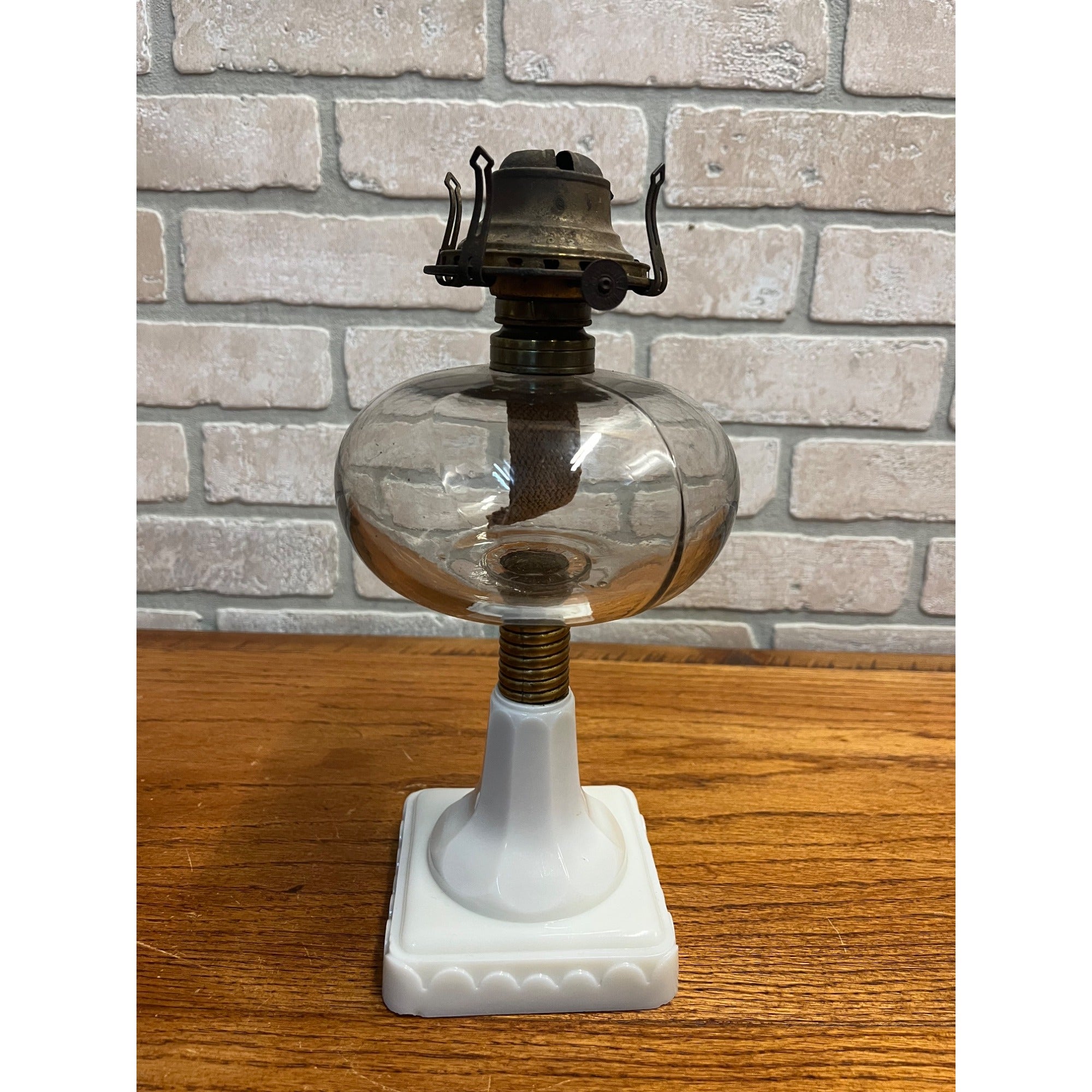 Antique 19th Century Victorian Milk Glass Pedestal Oil Lamp 1886 Queen Anne