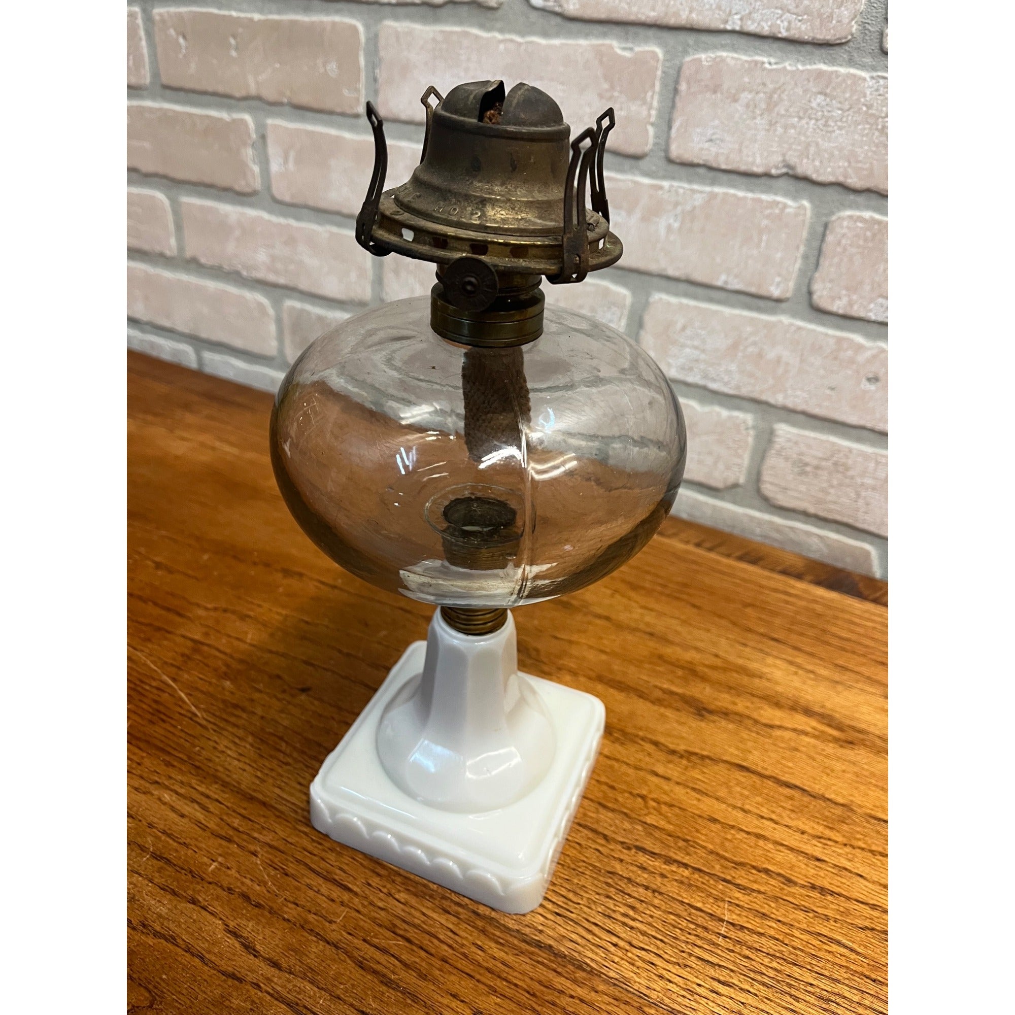 Antique 19th Century Victorian Milk Glass Pedestal Oil Lamp 1886