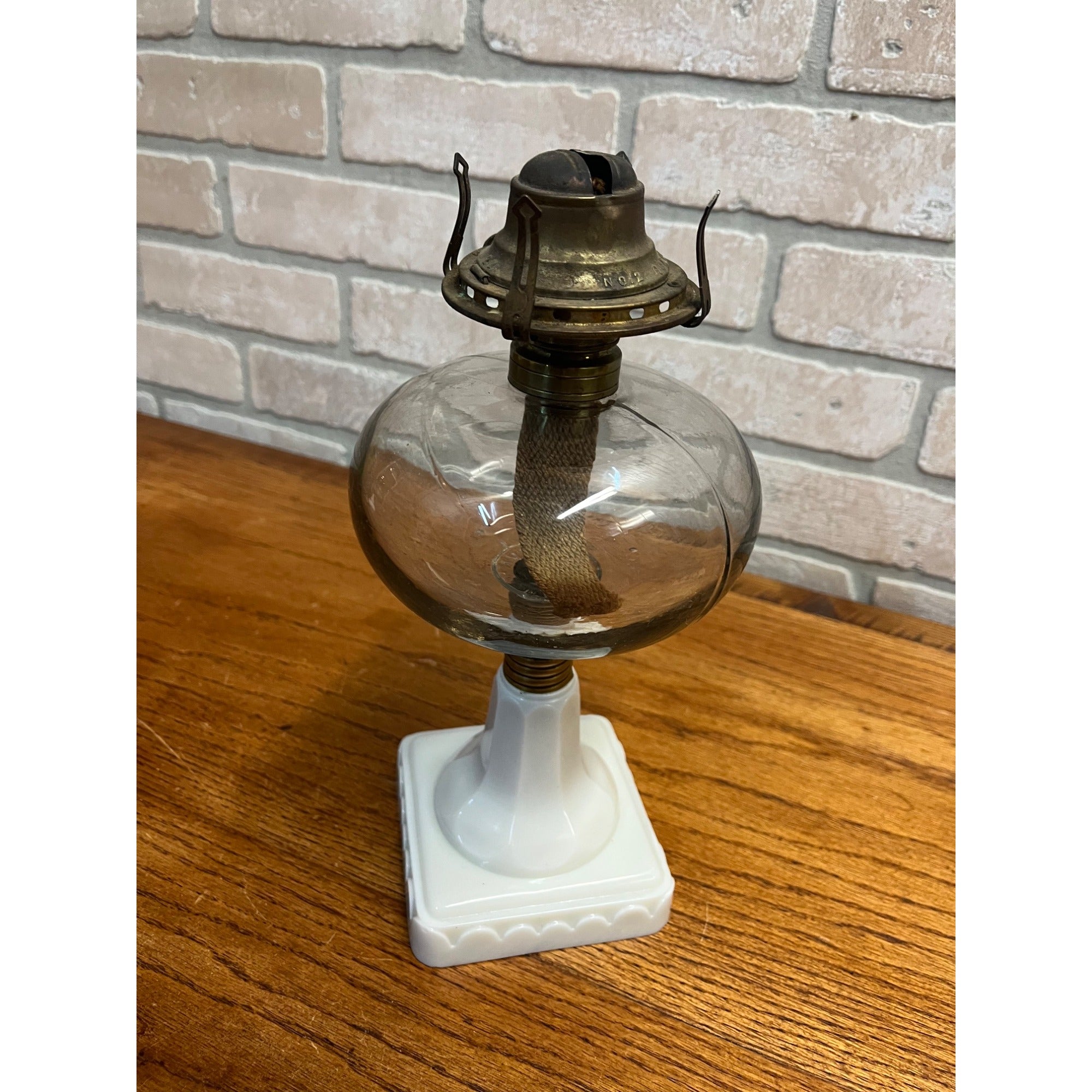 Antique 19th Century Victorian Milk Glass Pedestal Oil Lamp 1886