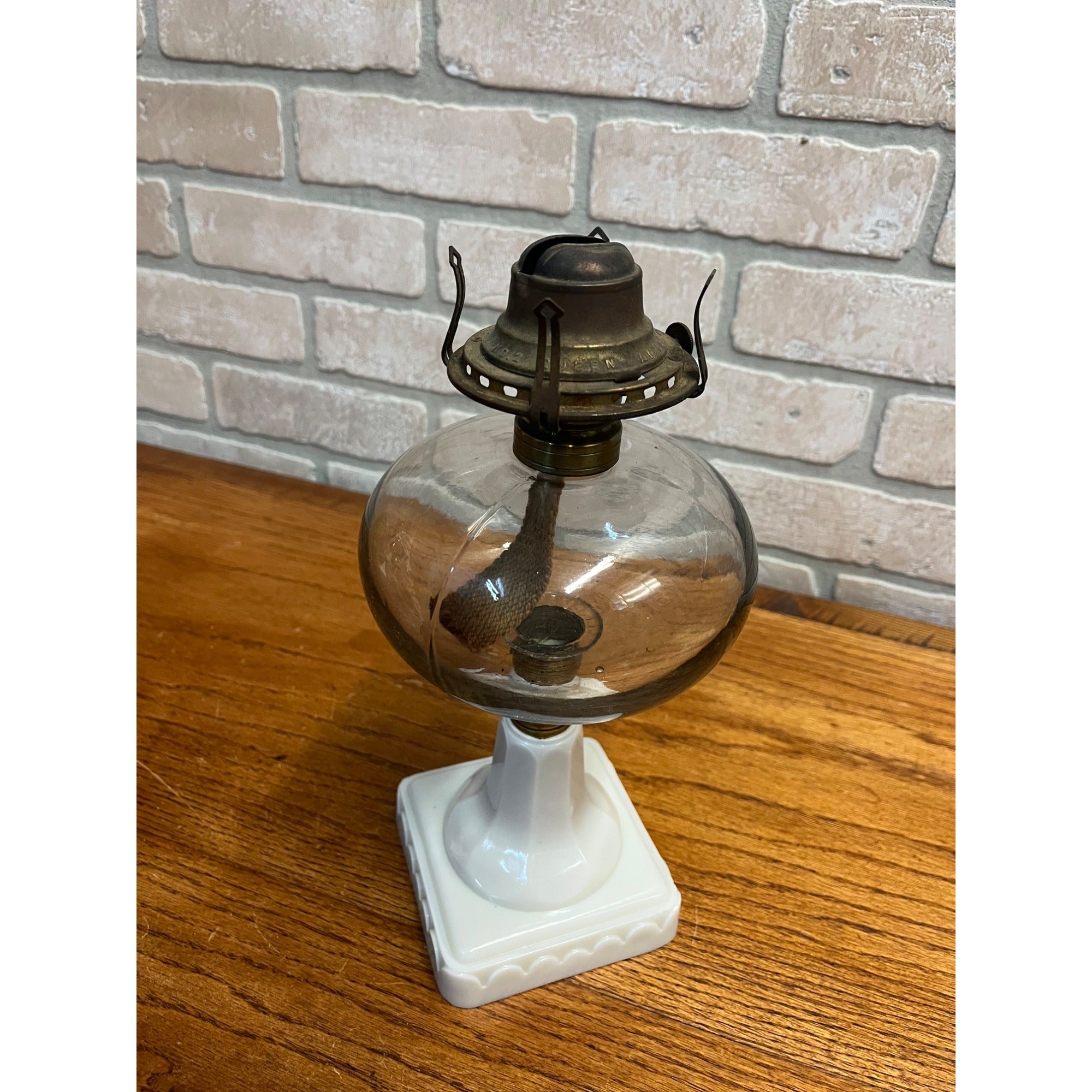 Antique 19th Century Victorian Milk Glass Pedestal Oil Lamp 1886