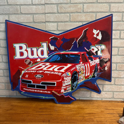 Budweiser Ford Thunderbird #11 Nascar Embossed Tin Mancave Sign 32”x28”