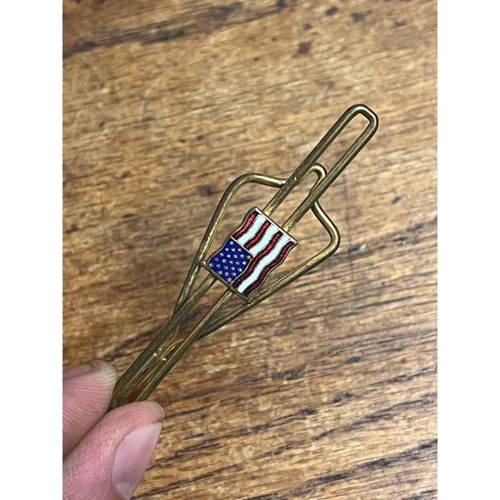 Vintage 1940s WWII Era Patriotic American Flag Enamel Tie Bar Clasp Money Clip