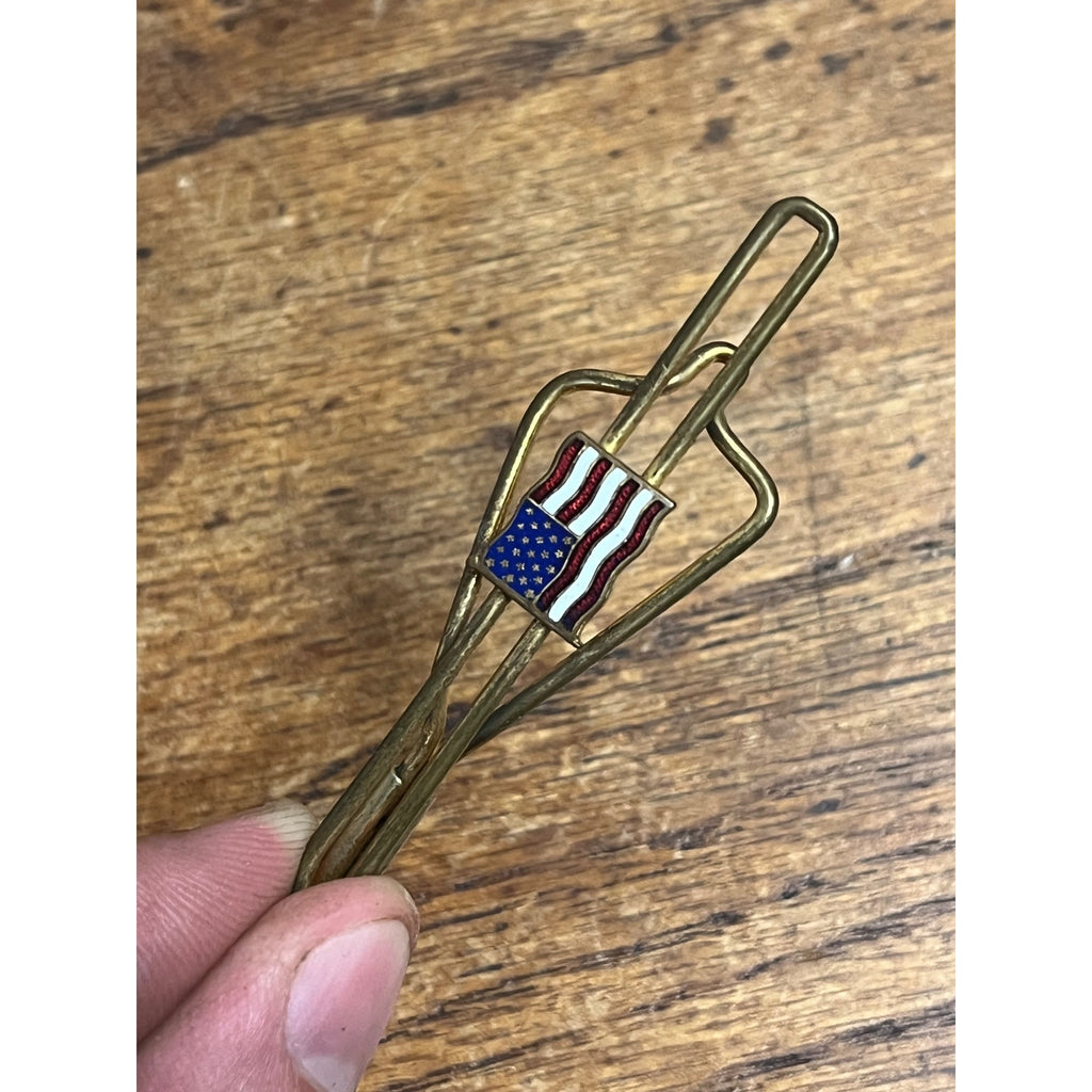 Vintage 1940s WWII Era Patriotic American Flag Enamel Tie Bar Clasp Money Clip