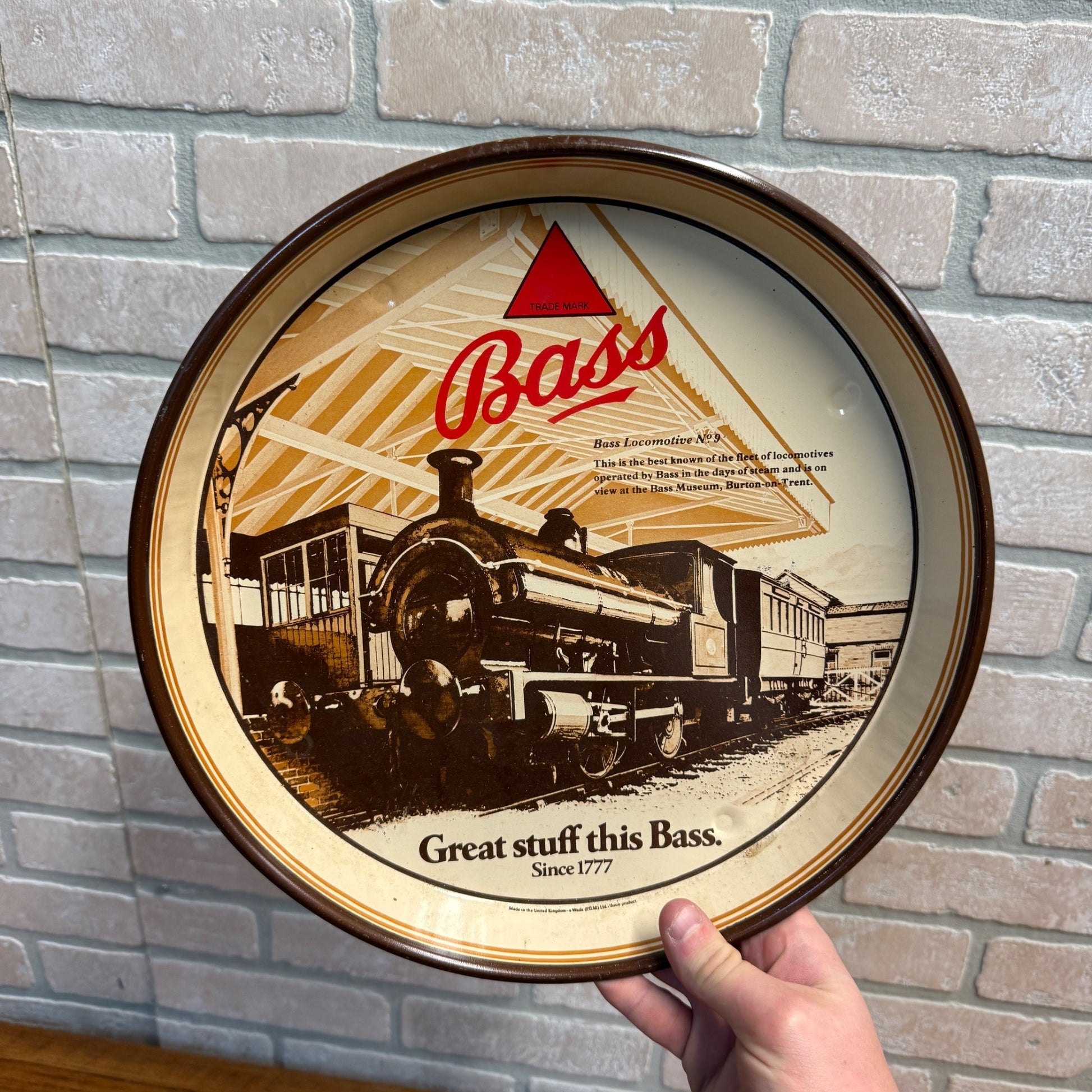 Rare vintage Bass Beer Tray Bass Locomotive No. 9 Advertising 12" Serving Tray