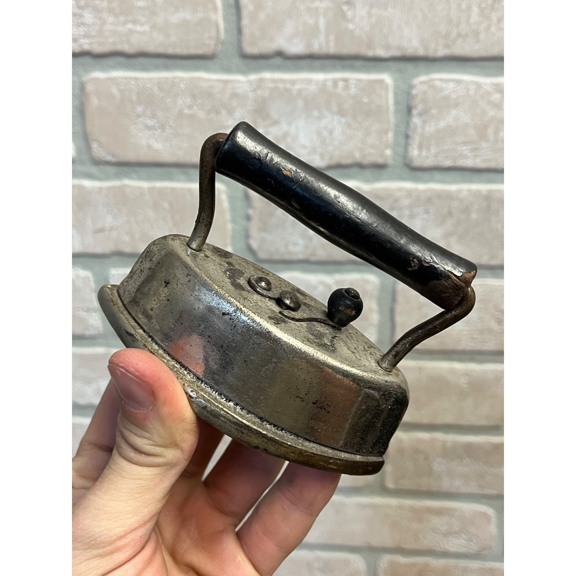 Antique Vintage Miniature Child's Toy Sad Iron Nickel-Plated Cast Iron