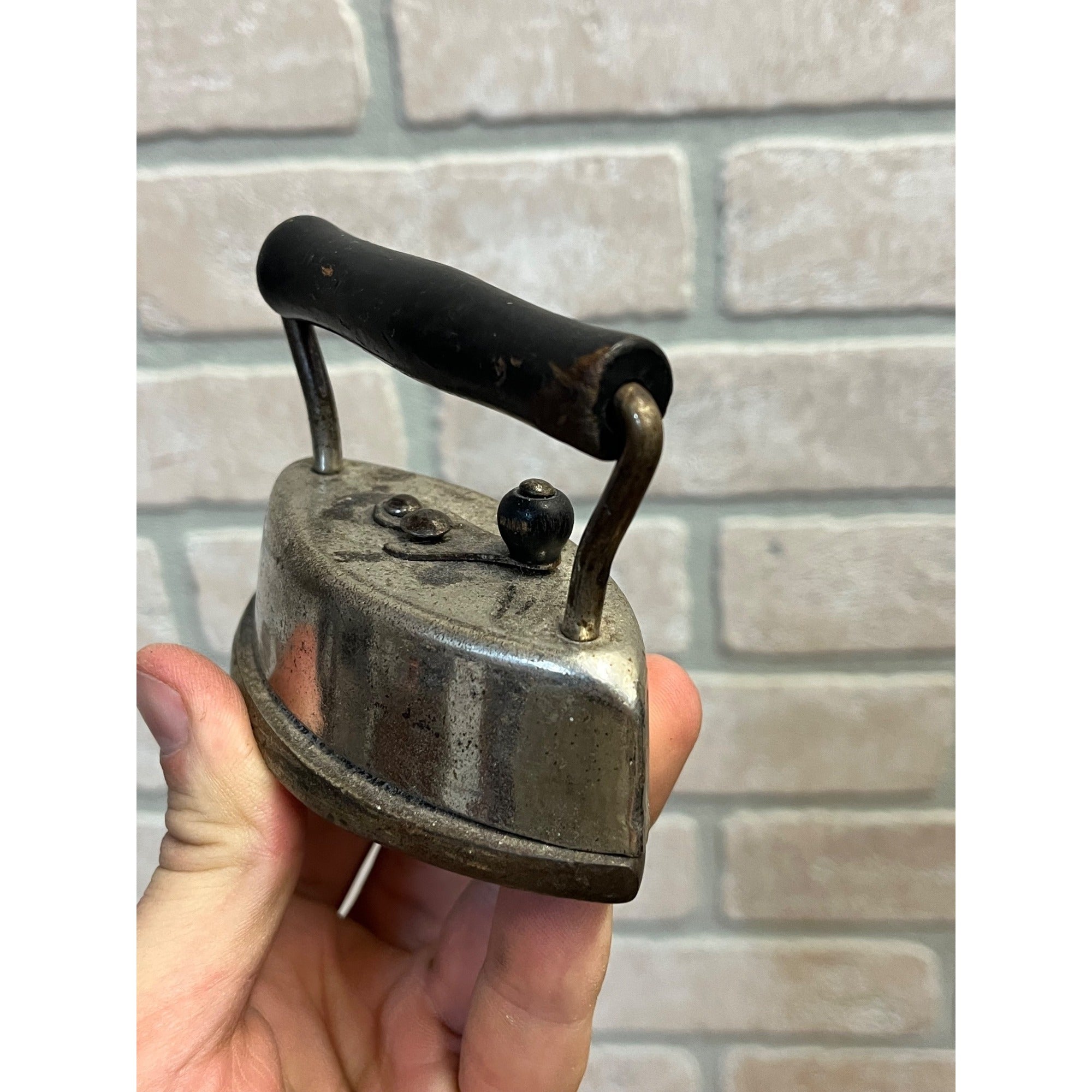 Antique Vintage Miniature Child's Toy Sad Iron Nickel-Plated Cast Iron