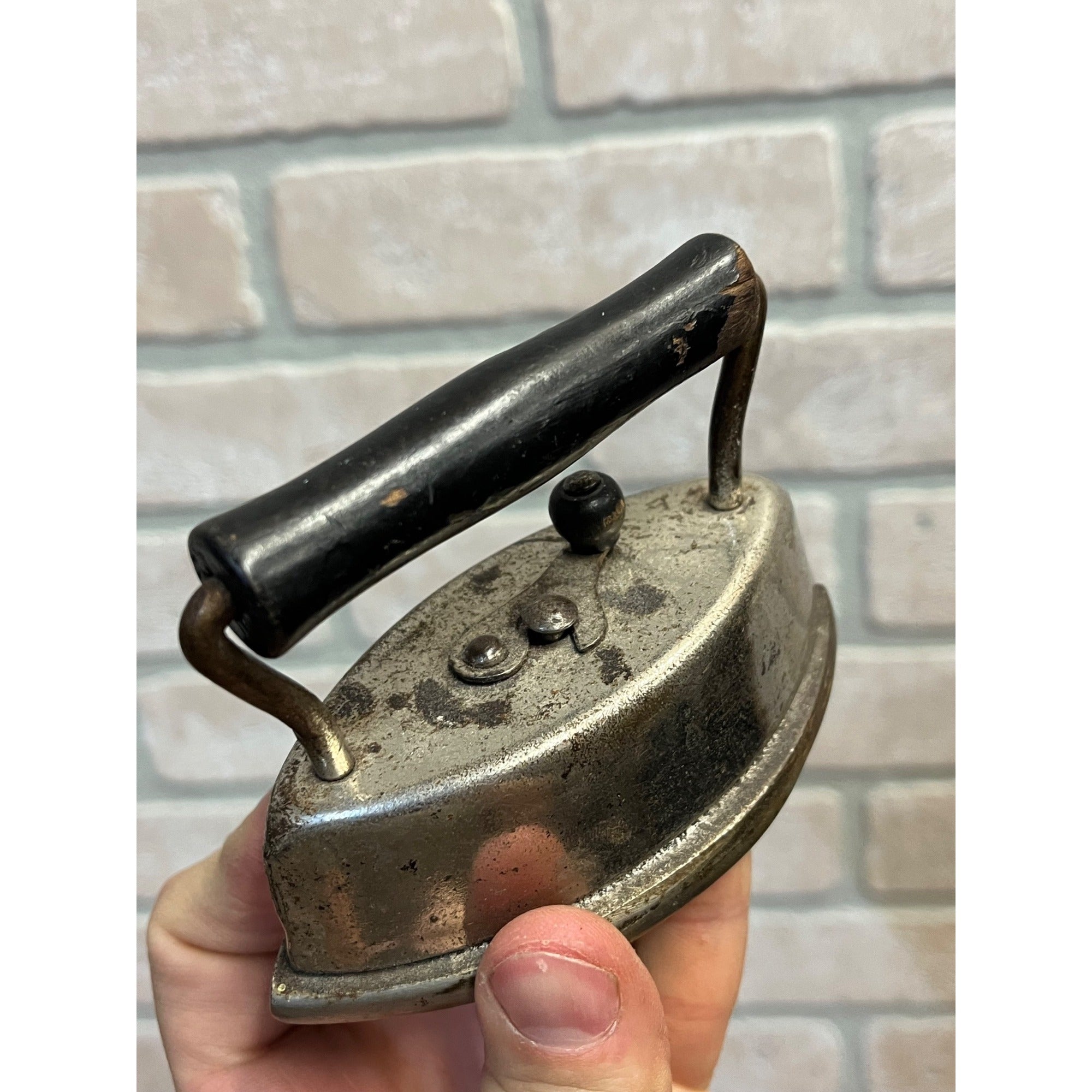 Antique Vintage Miniature Child's Toy Sad Iron Nickel-Plated Cast Iron