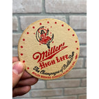 Vintage 1950s Miller High Life Beer Bar Coaster 3-1/2"" Advertising Girl on Moon