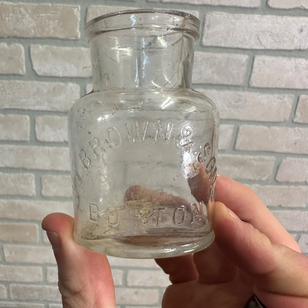 Antique J. I. Brown & Sons Bottle Boston Blown Clear Glass Tooth Powder 1890s