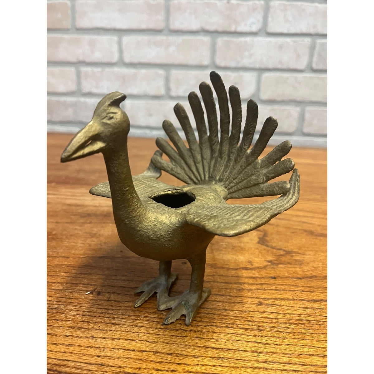 Vintage Gold Color Pheasant Bird Candle Holder Dish Statue