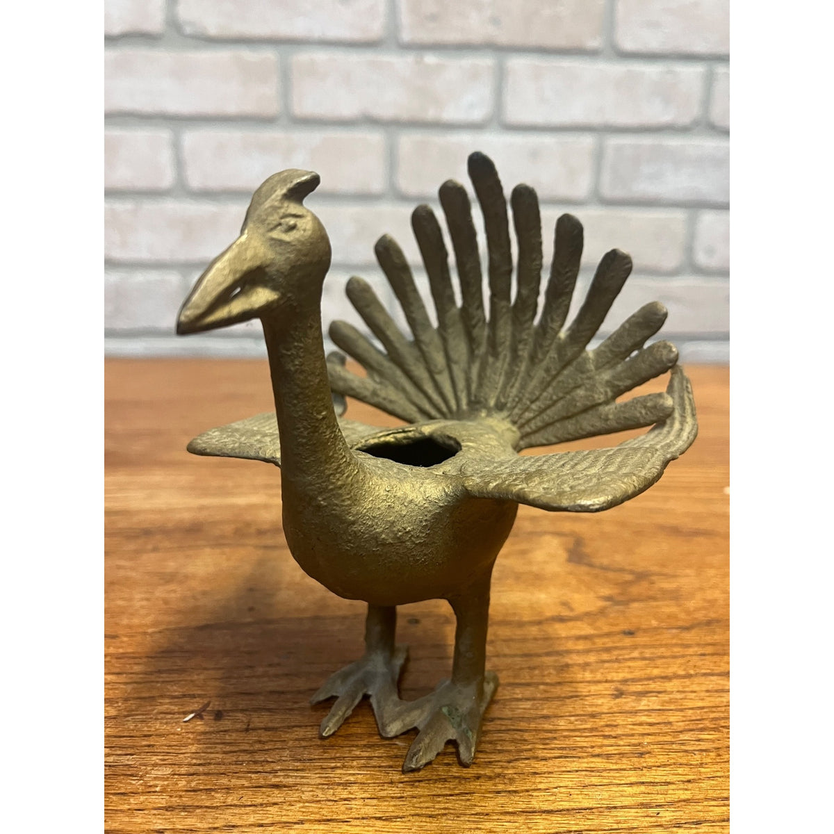 Vintage Gold Color Pheasant Bird Candle Holder Dish Statue