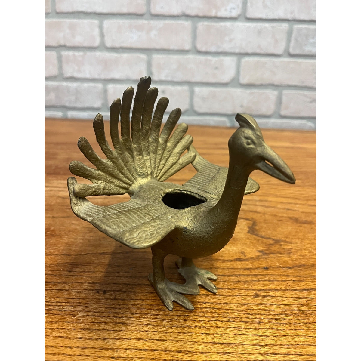 Vintage Gold Color Pheasant Bird Candle Holder Dish Statue