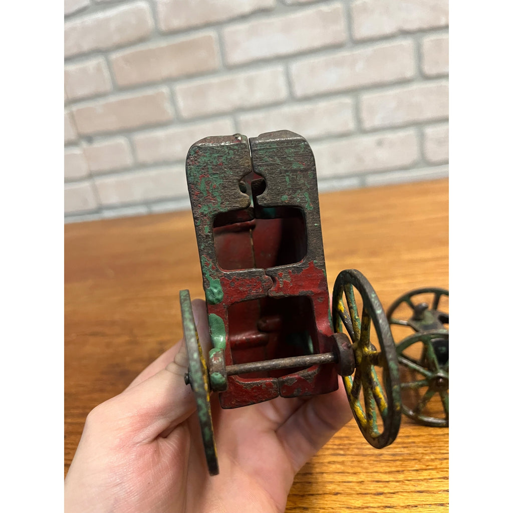 Antique Original Kenton Black Horse Drawn Green Ice Wagon Cast Iron ca. 1920's