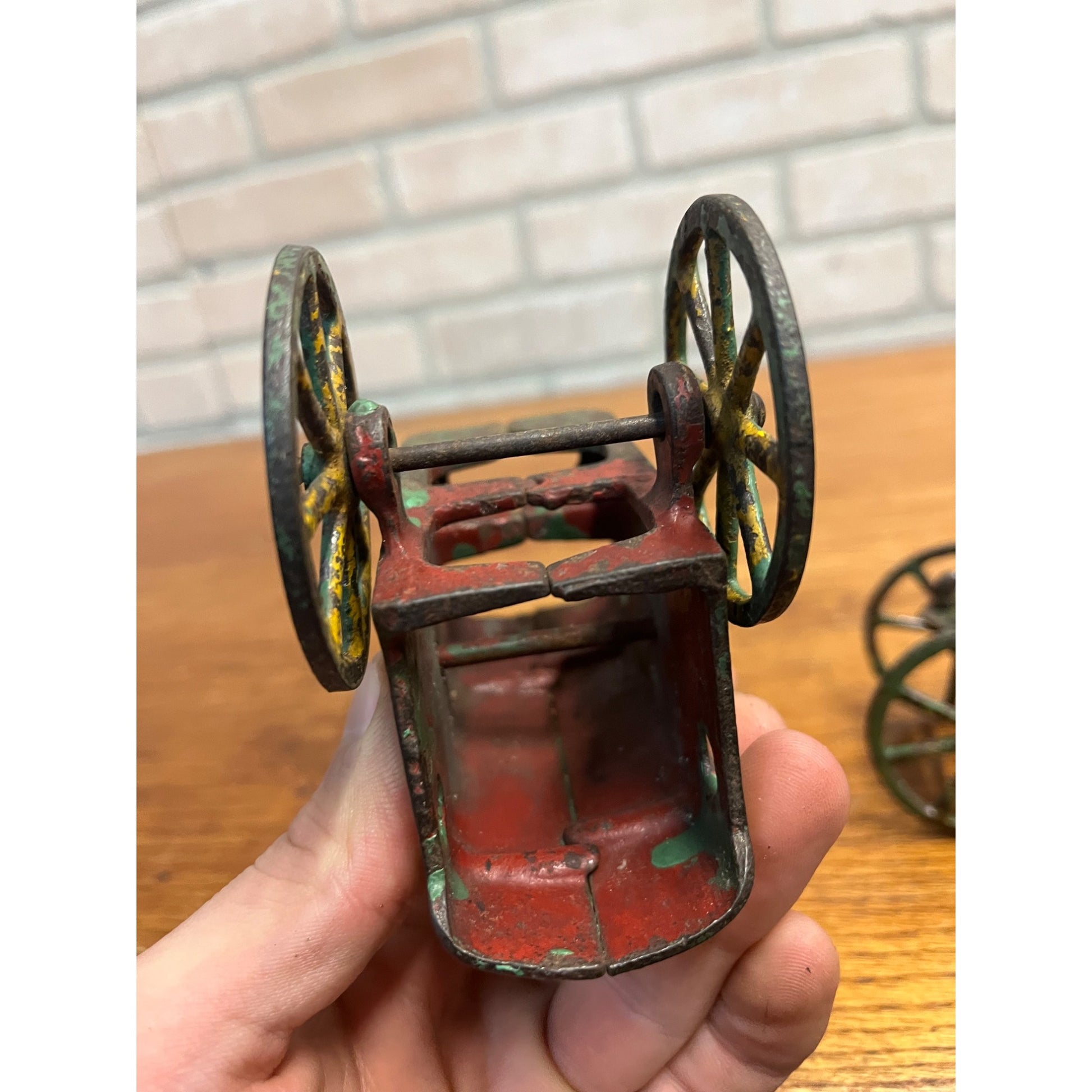 Antique Original Kenton Black Horse Drawn Green Ice Wagon Cast Iron ca. 1920's