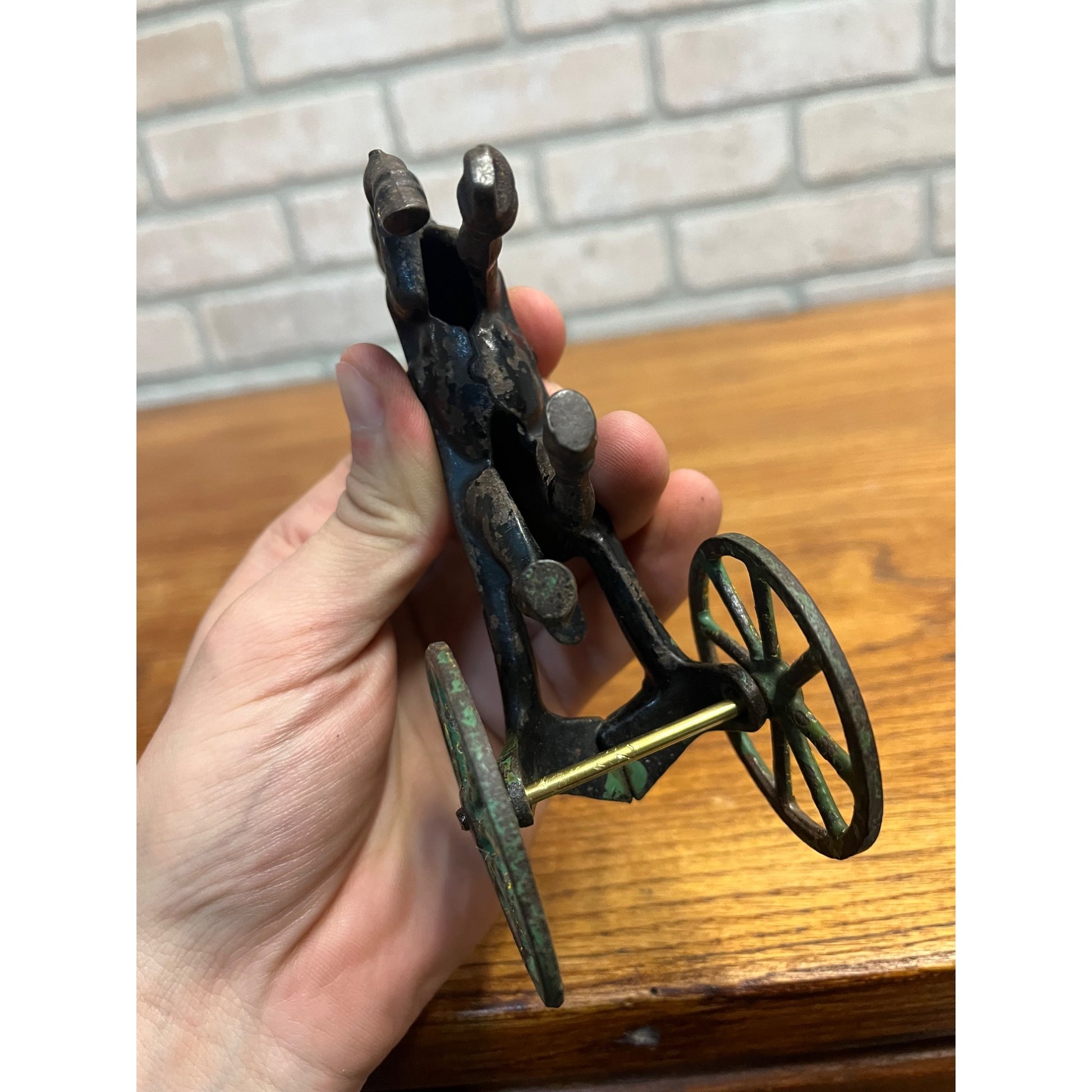 Antique Original Kenton Black Horse Drawn Green Ice Wagon Cast Iron ca. 1920's