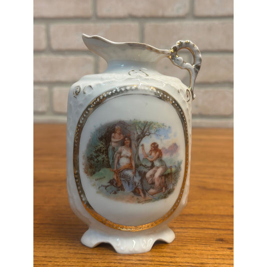 Vintage Victoria Carlsbad Austria Porcelain Vase Pitcher 6" Victorian Women Scene