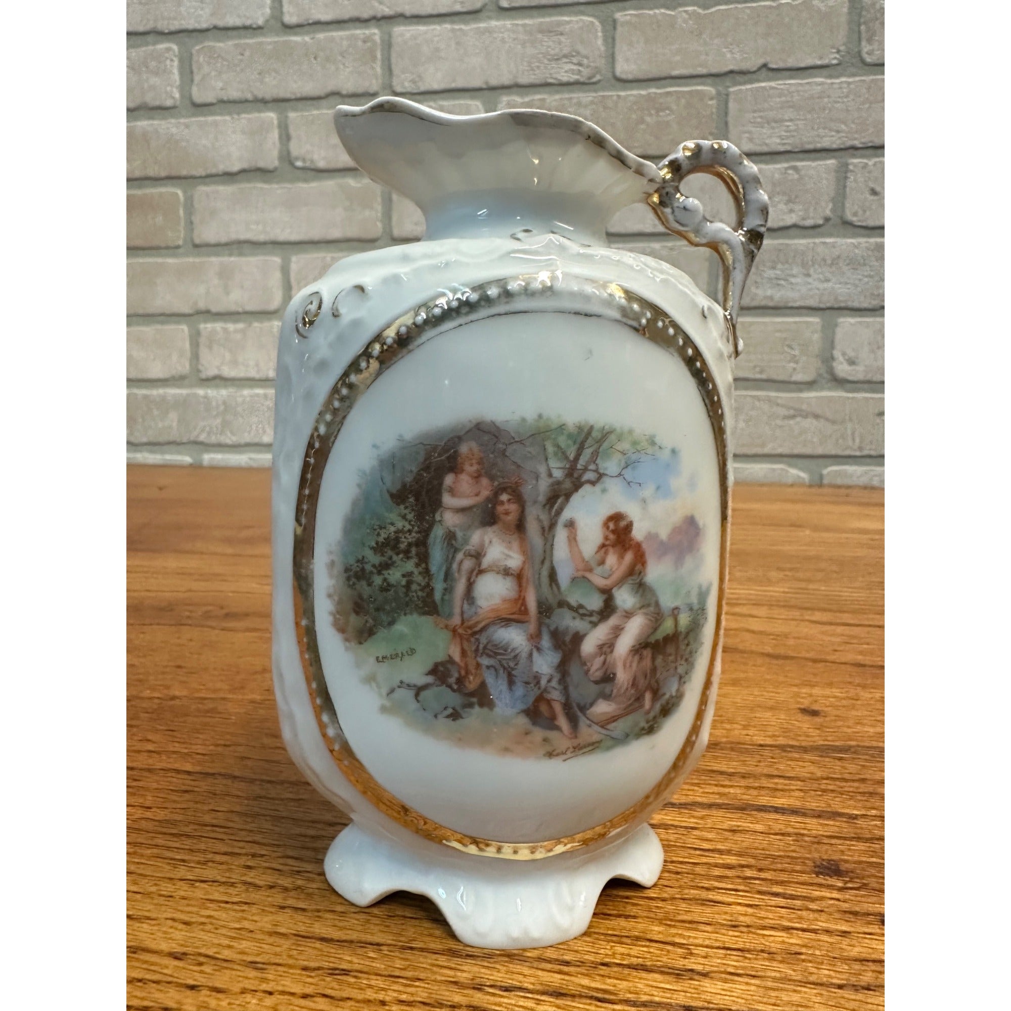 Vintage Victoria Carlsbad Austria Porcelain Vase Pitcher 6" Victorian Women Scene