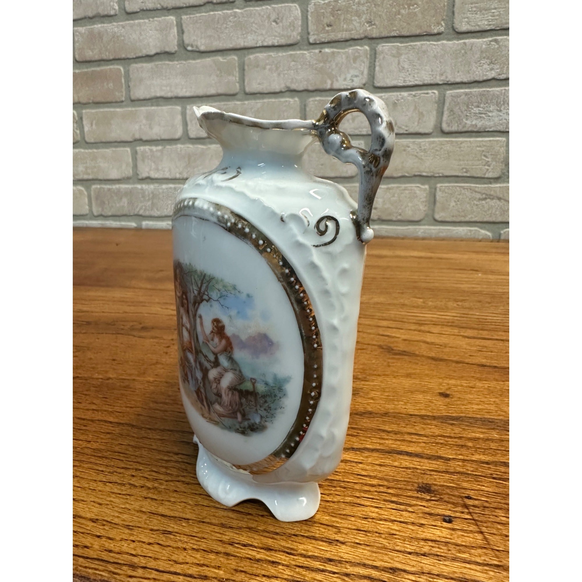Vintage Victoria Carlsbad Austria Porcelain Vase Pitcher 6" Victorian Women Scene
