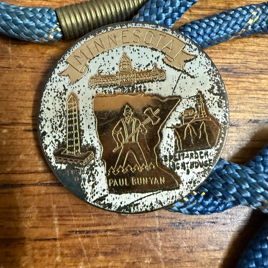 Vintage Minnesota Boy Scout State Metal Bolo Slide & String Paul Bunyan