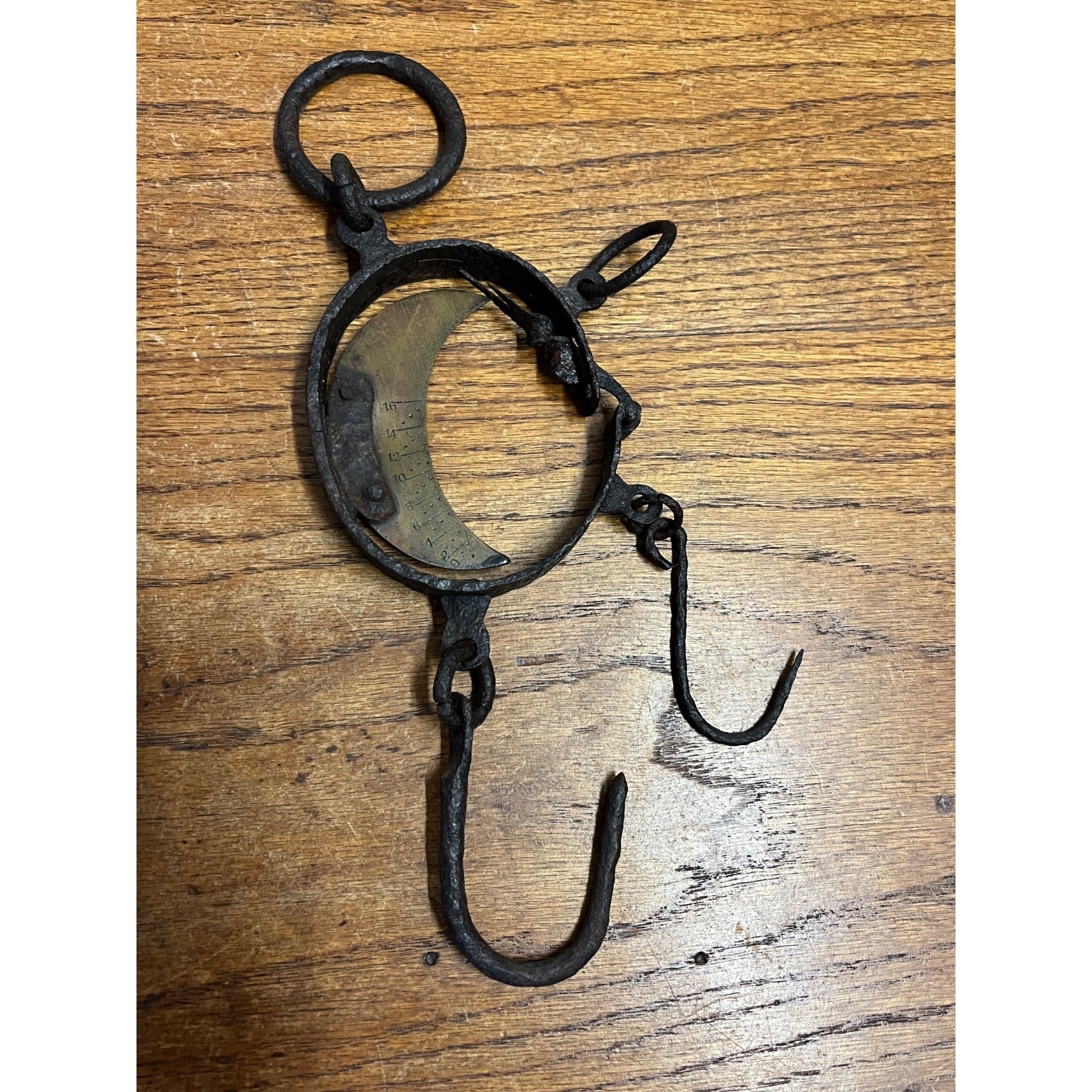 Antique Vintage Iron & Brass Buffalo Hide Fur Trappers Scale Half Moon